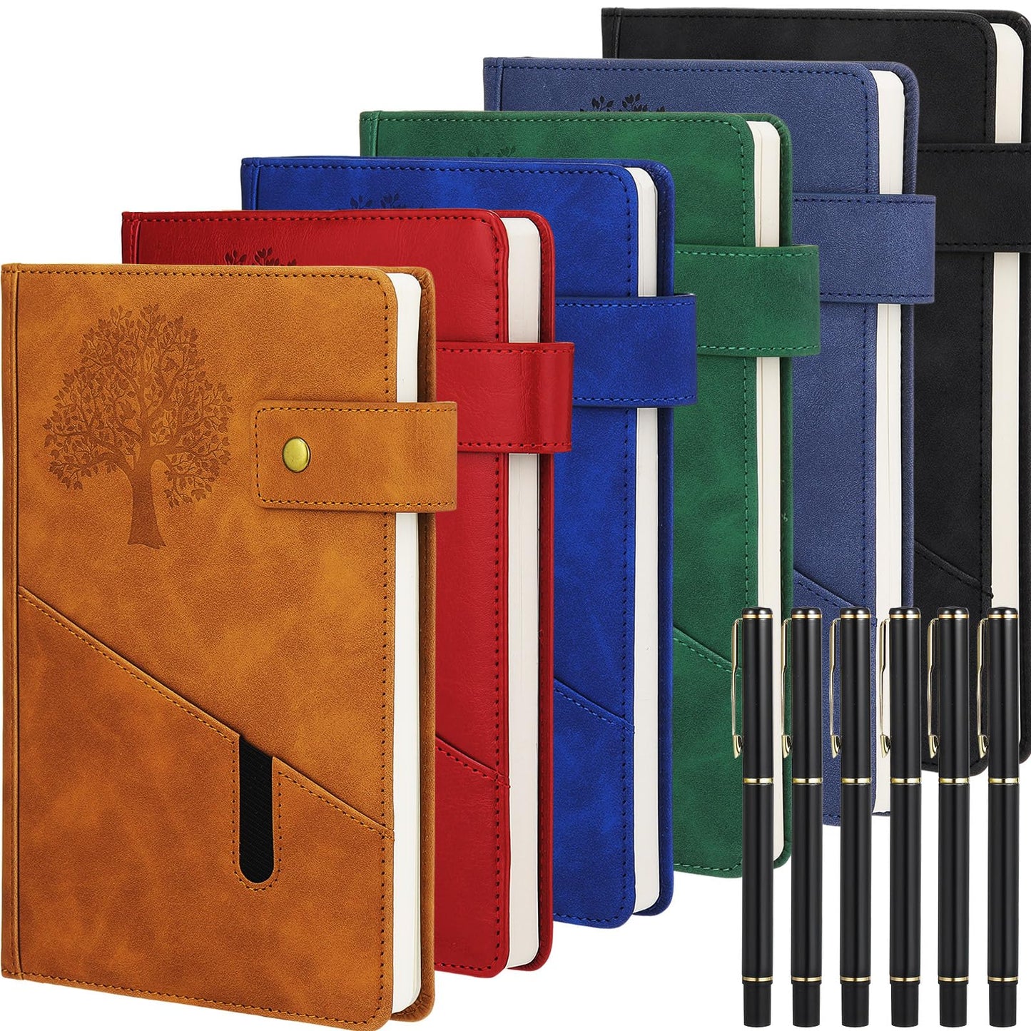 Cholemy 12 Pcs Graduation Leather Journal Gifts Sets for Women Men Employee Coworker Gifts 6 Pcs A5 Life Tree Hardcover Executive Writing Notebooks 6 Pen Teacher Office Business 200 Page(Retro Colors)