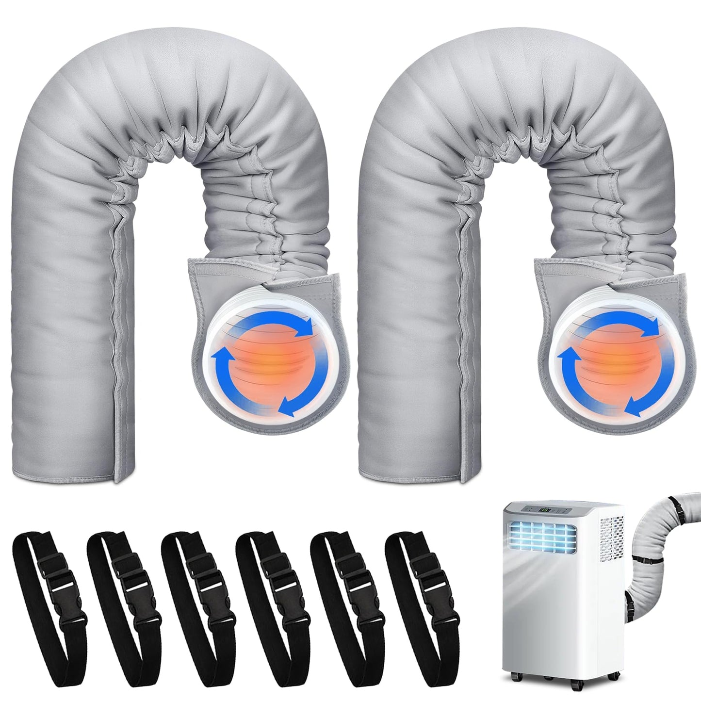 Air Conditioner Hose Cover Wrap, Portable AC Hose Insulation Sleeve Fits for 5" & 5.9" Diameter Exhaust Hose, Insulated Hoses Duct Vent Cover with 3 Adjustable Straps, 59" L x 21" W, 2 Pack
