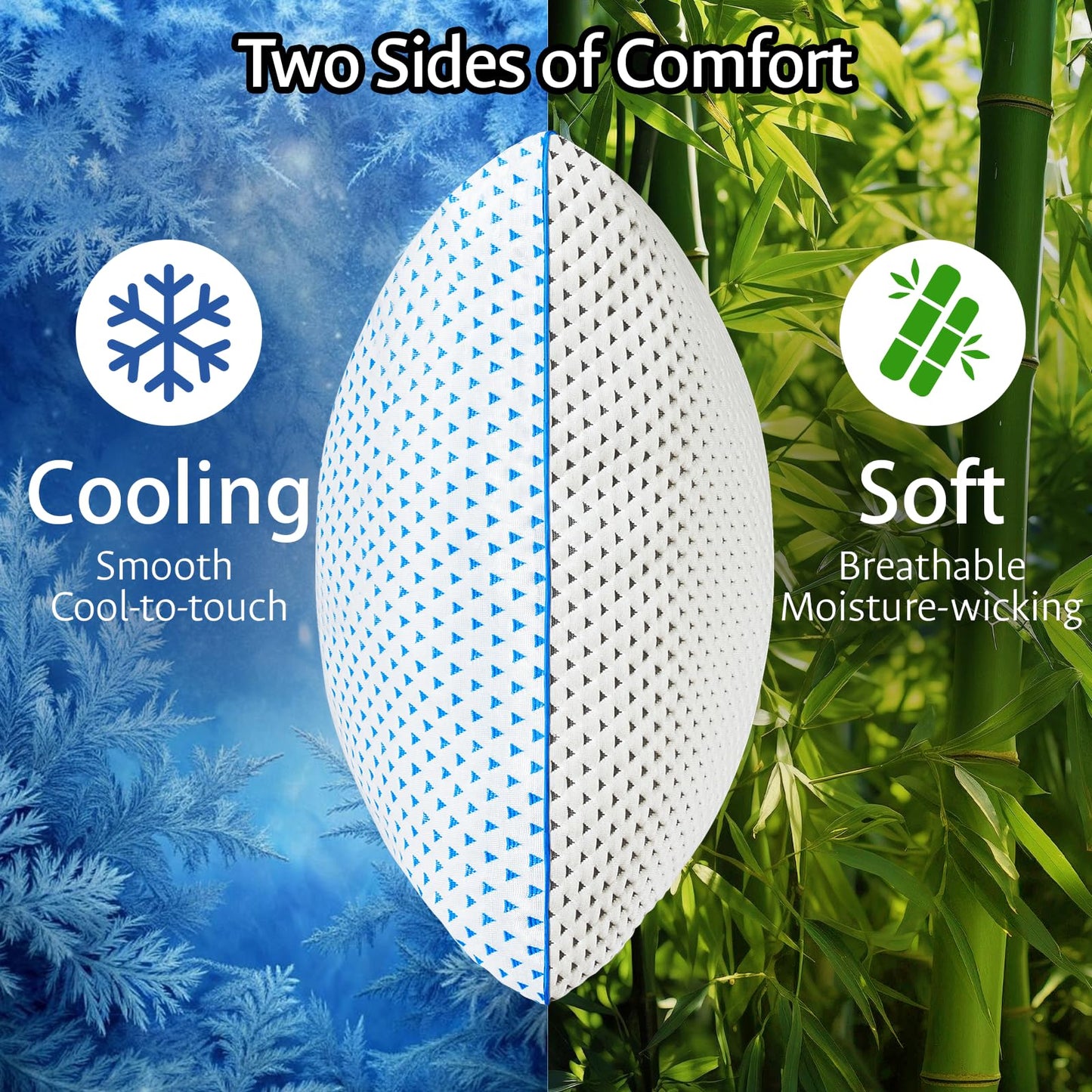 Cooling Gel Memory Foam Pillows Queen Size Set of 2 for Sleeping, Bamboo Rayon Adjustable Firm Shredded Foam Cool Bed Pillows 2 Pack for Side, Back, Stomach, Hot Sleepers Soft Yet Support, CertiPUR-US