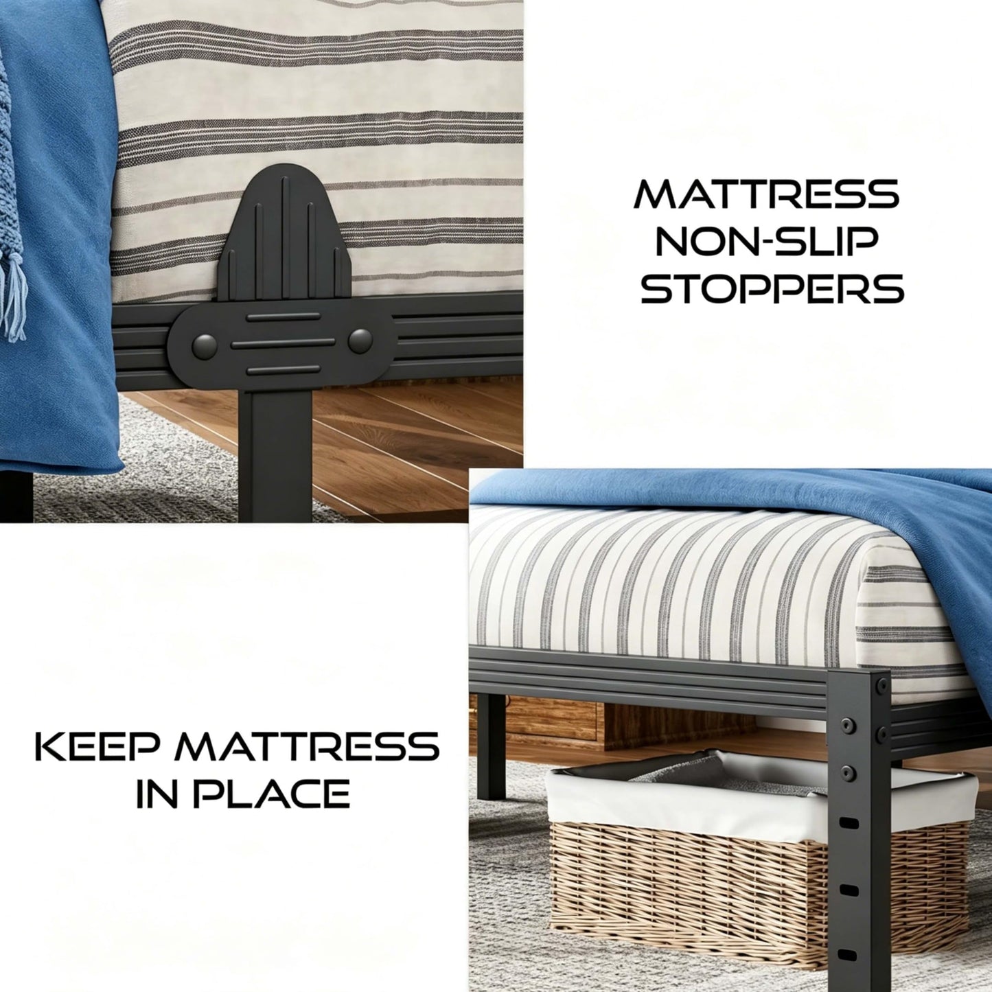 ZIYOO 14 Inch Metal Queen Bed Frame Mattress Anti-Slip Design, No Box Spring Needed, Easy Assembly, Noise-Free, Tools Included, Ideal for Bedrooms, Guest Rooms, Dorms, Hotels & B&Bs