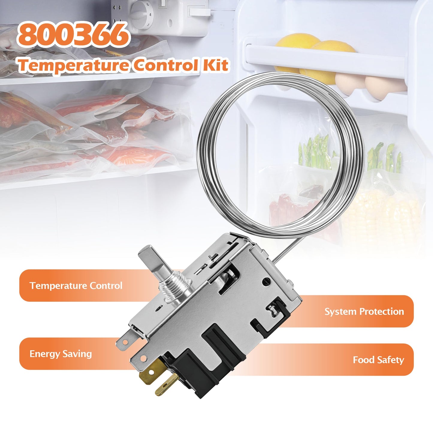 800366 Temperature Control Kit Compatible with True Refrigerator, Commercial Refrigerators And Freezers for TSSU TPP TD TBB GDM T Series,Replace 077B6806, 077B7172, 988282 &76" Coil Sensing Thermostat