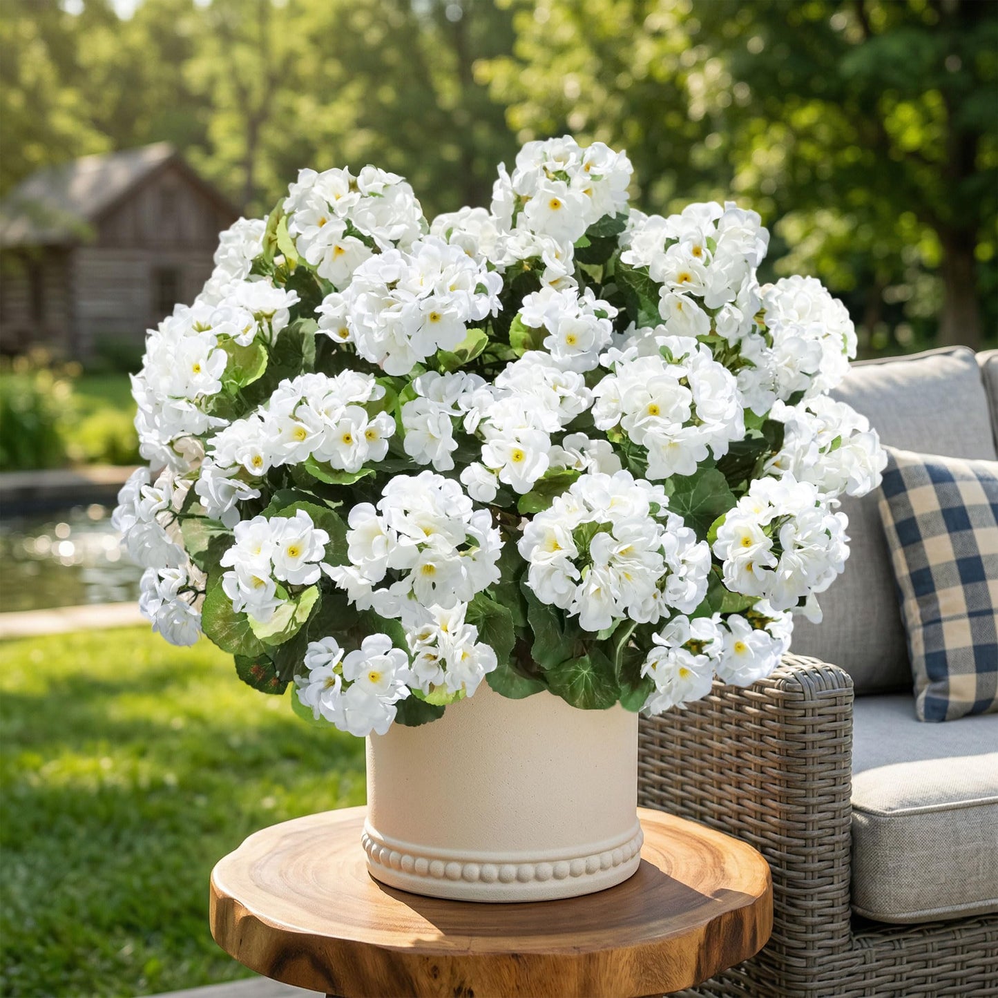 Fake Geraniums Artificial Flowers for Outdoors Outside, 6 Bundles White Silk Geraniums Fake Flowers Plants Realistic UV Resistant Faux Flowers for Outdoor Planters Garden Balcony Yard Porch Indoor