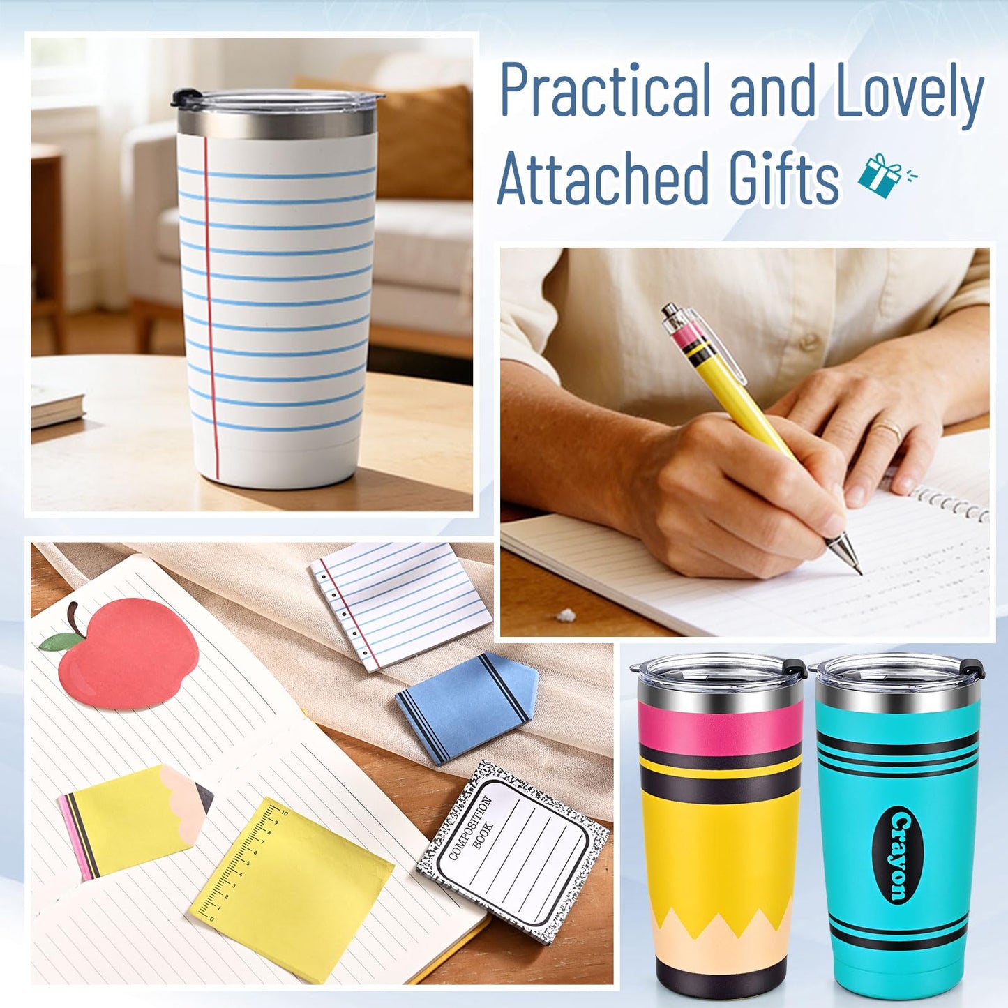 Qtencas Teacher Appreciation Gifts in Bulk, 20oz Insulated Tumblers with Sticky Notes and Ballpoint Pens, Thank You Teacher Appreciation Week Gifts