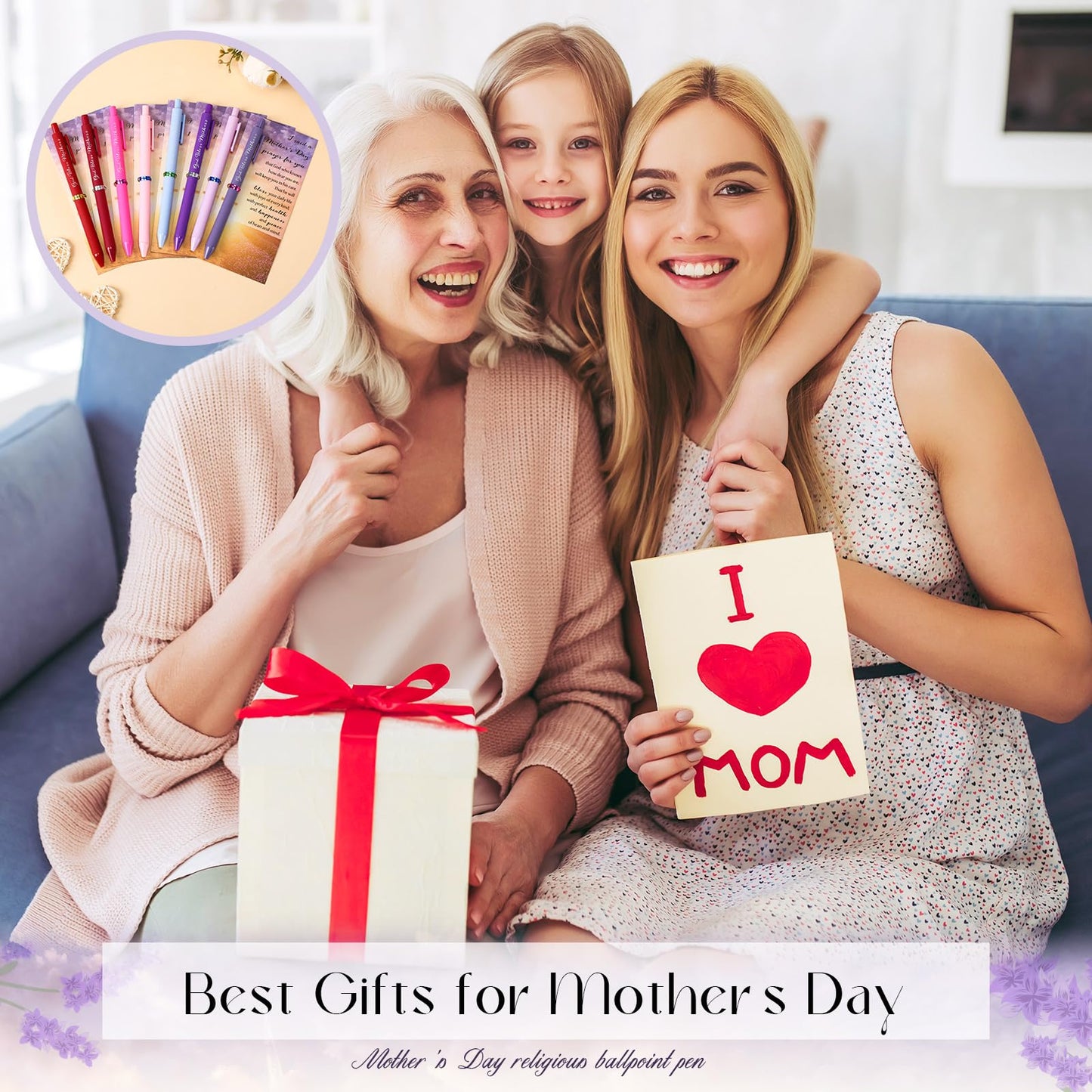 Eersida 100 Sets Mothers Day Gifts for Church Bulk God Bless Mothers Day Pens 8 Colors Christian Pens Bible Verse Ballpoint Religious Gift Cards Christian Cards with Ties for Church Birthday
