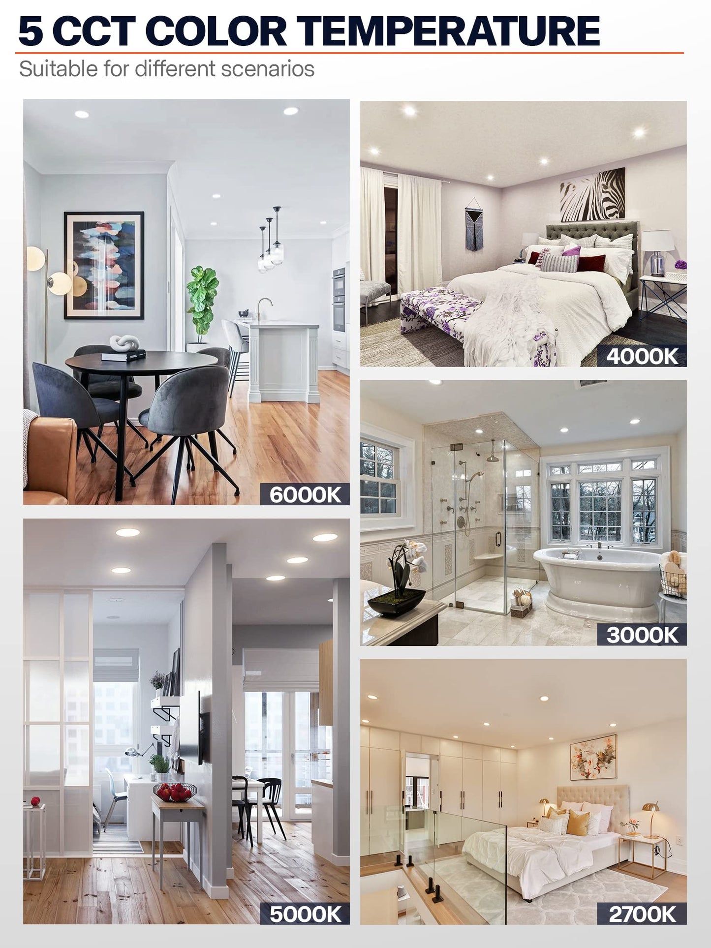 12 Pack 5/6 Inch Black LED Can Lights Retrofit Recessed Lighting, 5CCT 6 Inch Recessed Lights Selectable 2700K-6000K Dimmable, 12W=75W, 1200LM Downlight with Metal Smooth Trim-ETL and Energy Star