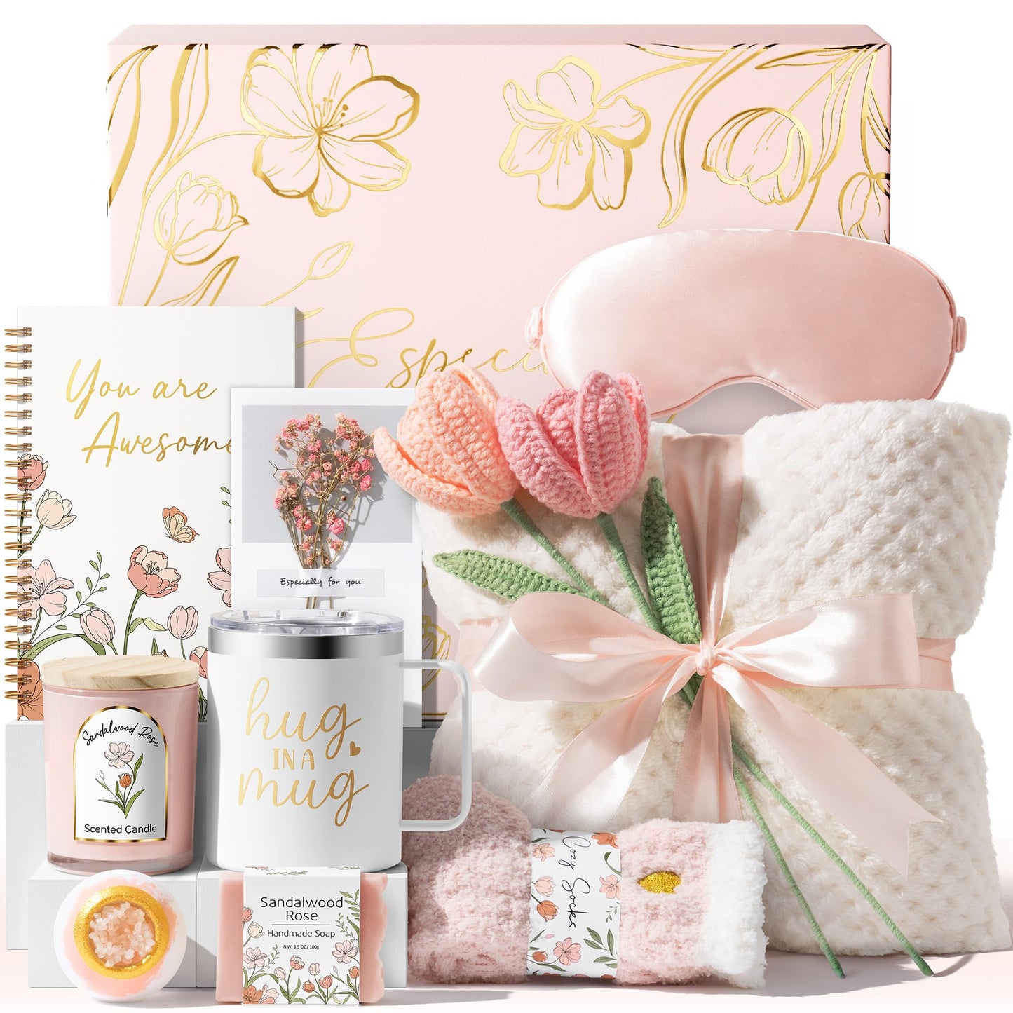 Birthday Gifts for Women Self Care Package, Get Well Soon Gift Baskets for Women Spa Gifts Set, Unique Christmas Thinking of You Inspirational Sympathy Gift Baskets for Mom Her Wife Best Friend Sister