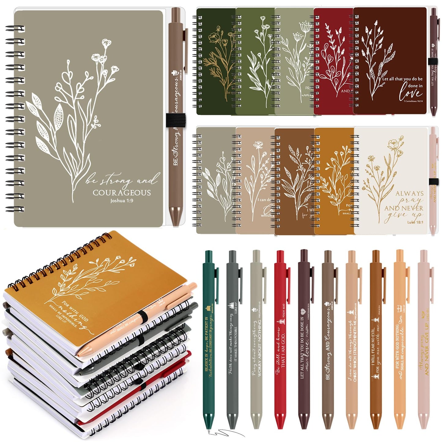 Kosiz 30 Sets Christian Gifts Bulk Christmas Appreciation Gifts Religious A6 Spiral Notebook Journaling Study Supplies Scripture Notepad Ballpoint Pen for Birthday Christmas (Joyous Colors)