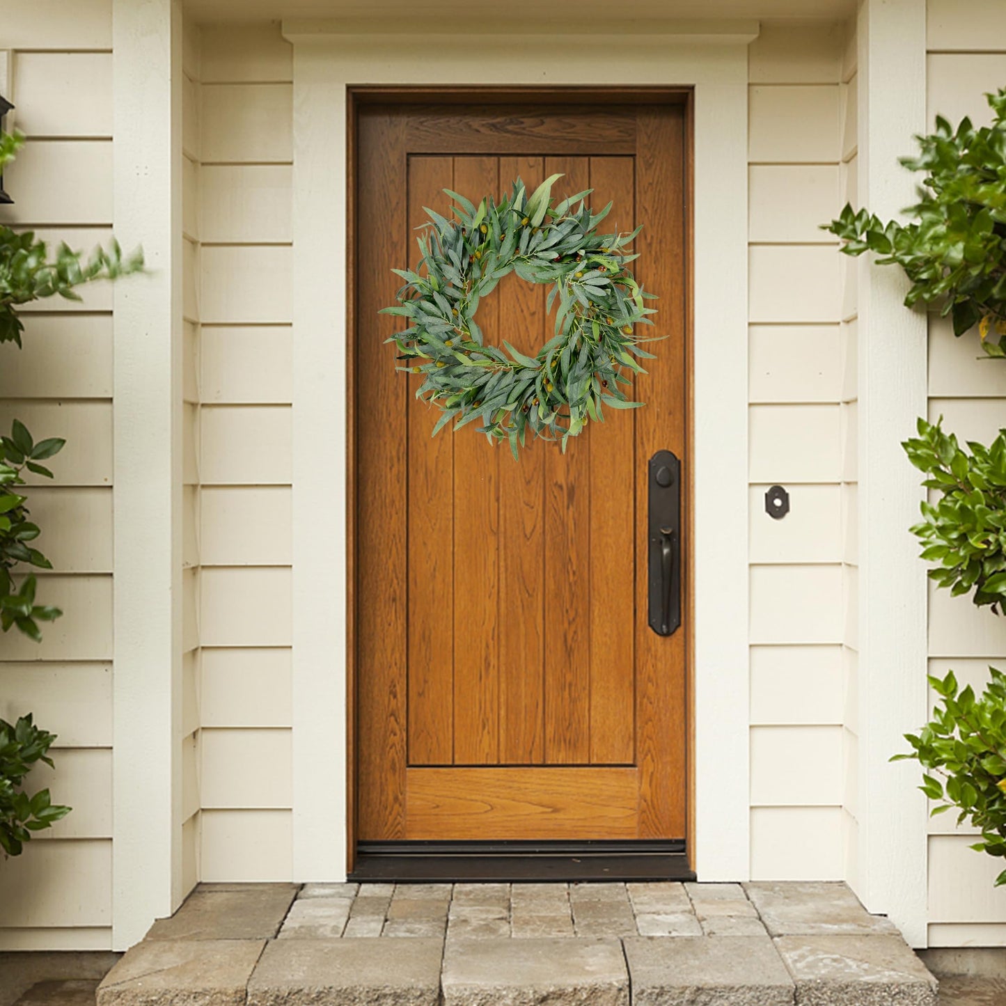 Sggvecsy Artificial Olive Wreath for Front Door 20 inch Greenery Wreath with Olive Leaves Olive Bean Green Leaves Wreath Spring Summer Wreath for All Seasons Wall Window Home Indoor Outdoor Decor