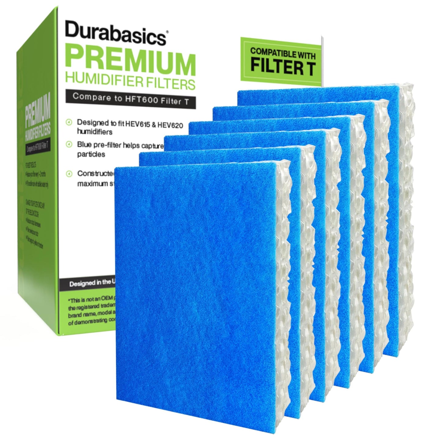 Durabasics Filter Replacements for Honeywell Filter humidifier Filter T, 6 Pack, Compatible with HFT600 Honeywell Humidifier Filter, HEV615 & HEV620, Filter HFT600 & Filter T