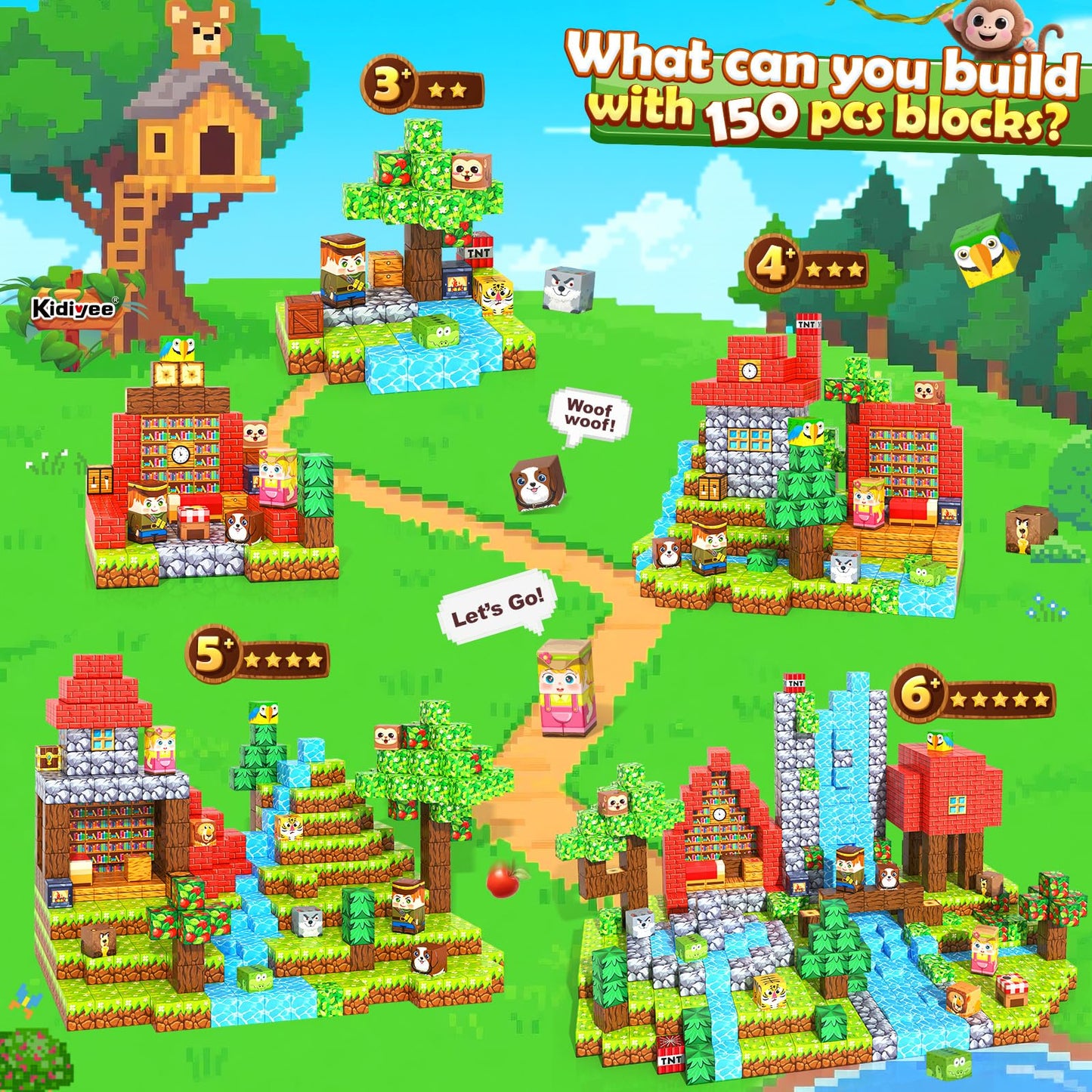 150PCS Magnetic Blocks - Mine Magnet World Forest Animal Set, Magnet Toys Games for Kids Ages 4-6 6-8 8-12, Magnetic Building Blocks for Boys & Girls, STEM Montessori Sensory Toys for Kids Ages 3+