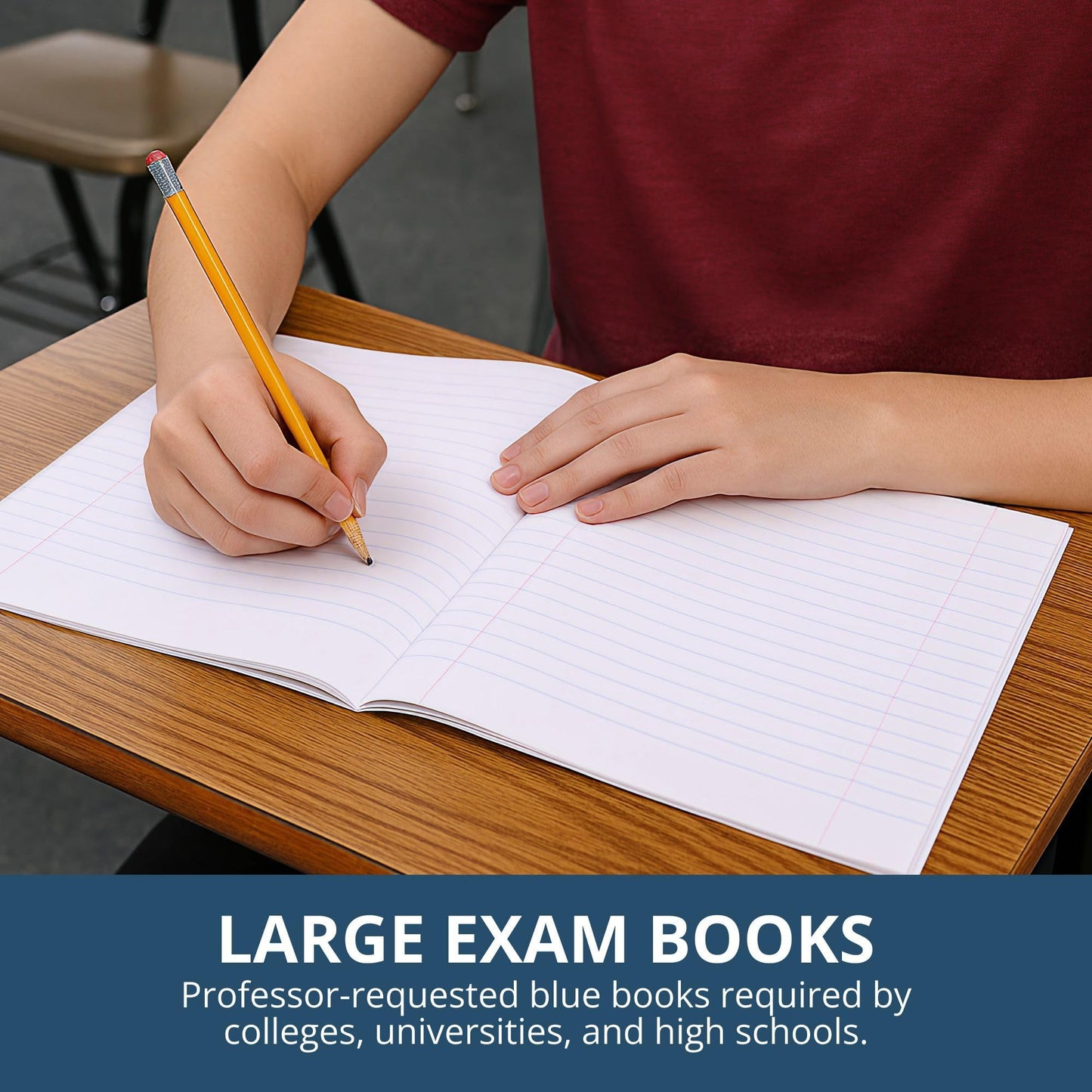 ROARING SPRING Exam Blue Books, 50 School Examination Booklets, 11" x 8.5", 12 Sheets/24 Pages, Wide-Ruled with Margin Student Testbook, Made in USA