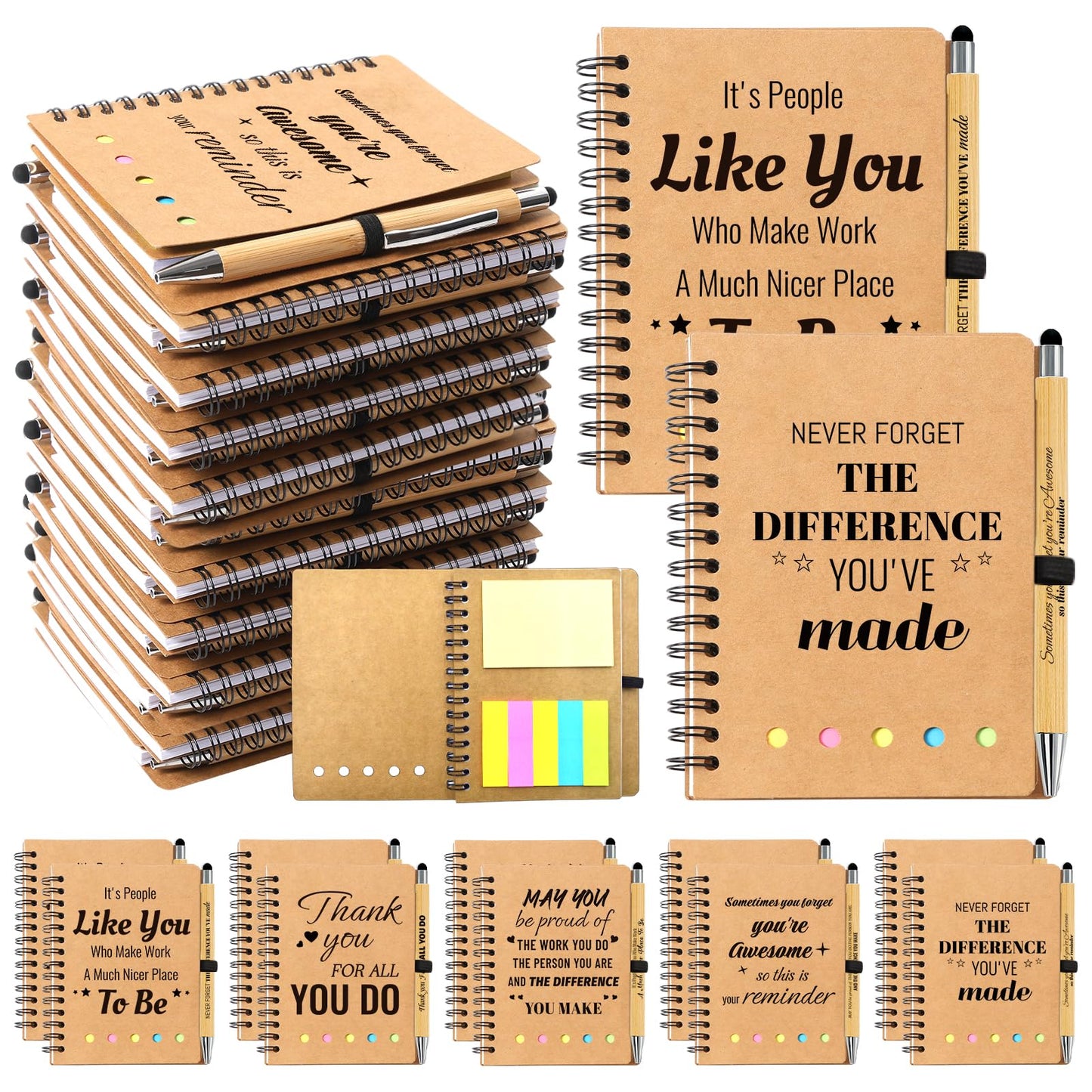 60 Pcs/30 Sets Employee Appreciation Gifts Bulk - Inspirational Spiral Notebooks with Motivational Pens, Thank You Gifts, Valentines Gift for Staff, Coworkers,Teacher, Team, Nurse, Office & School
