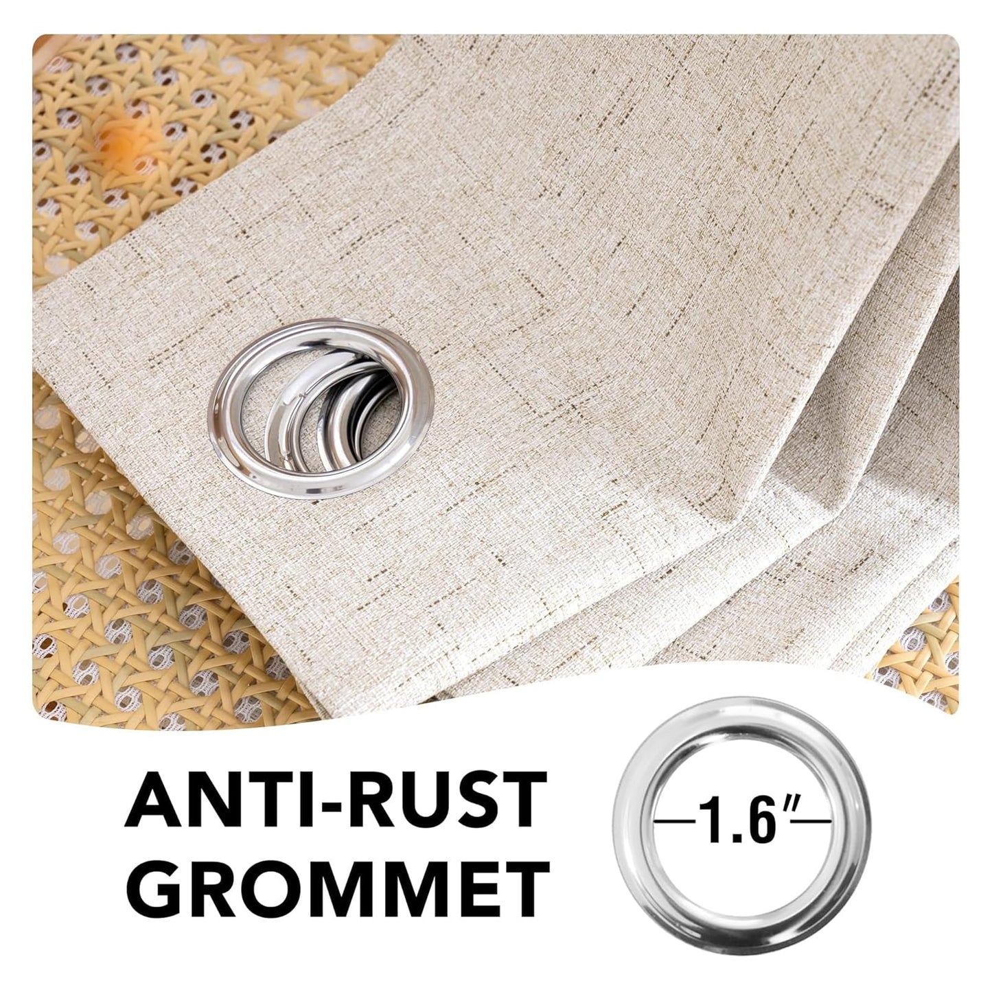 H.VERSAILTEX Linen Curtains 100% Blackout Curtains for Bedroom 90 inch Long Full Light Blocking Nature Linen Blended Window Curtains for Living Room Nickel Grommet (2 Panels, Natural)