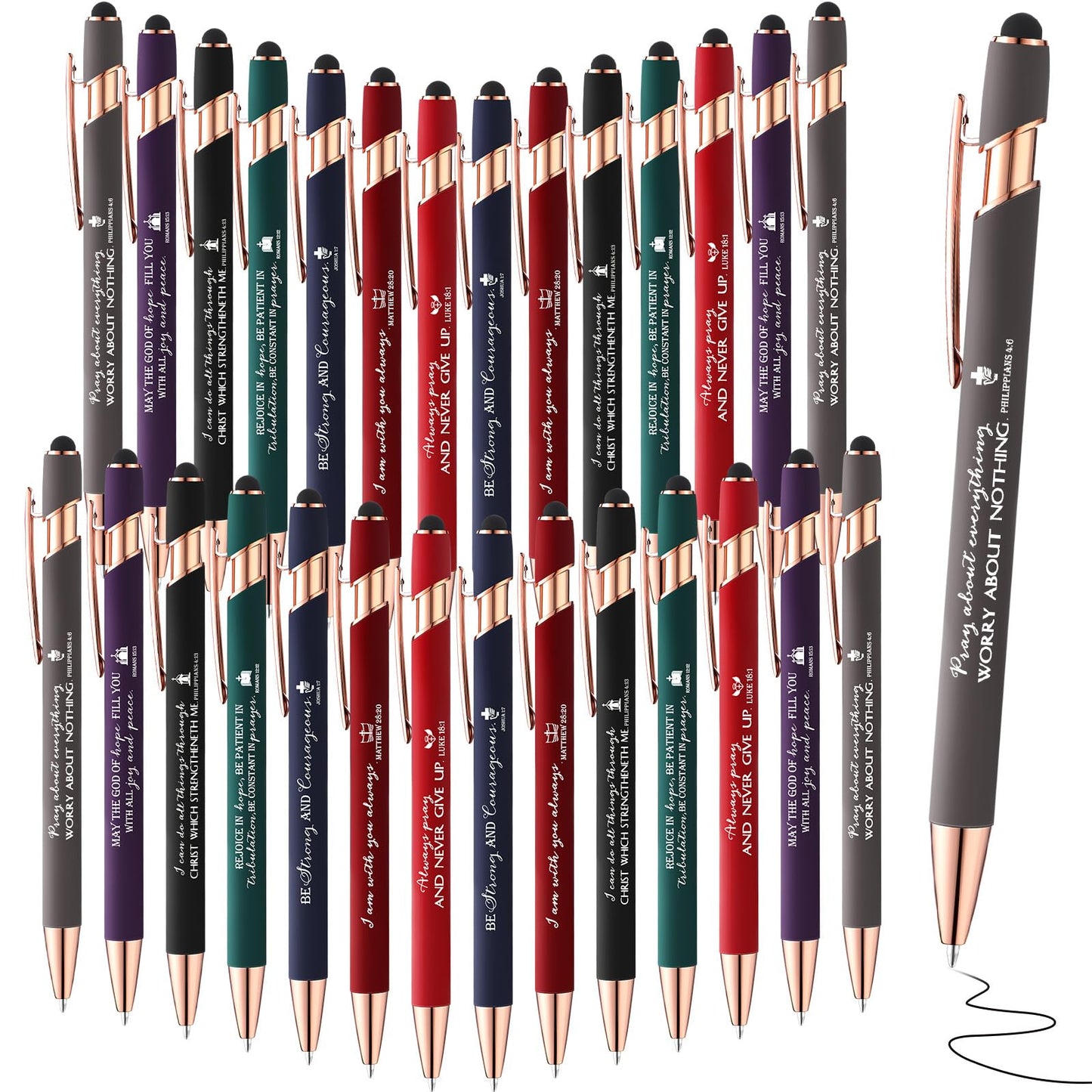 Fumete 49 Pcs Christian Pens with Stylus Tip, 7 Color 7 Quote Bible Verse Ballpoint Pen Inspirational Christian Gift Bulk for Fathers Day Religious Gift Men Dad Husband Women Office Church Graduation