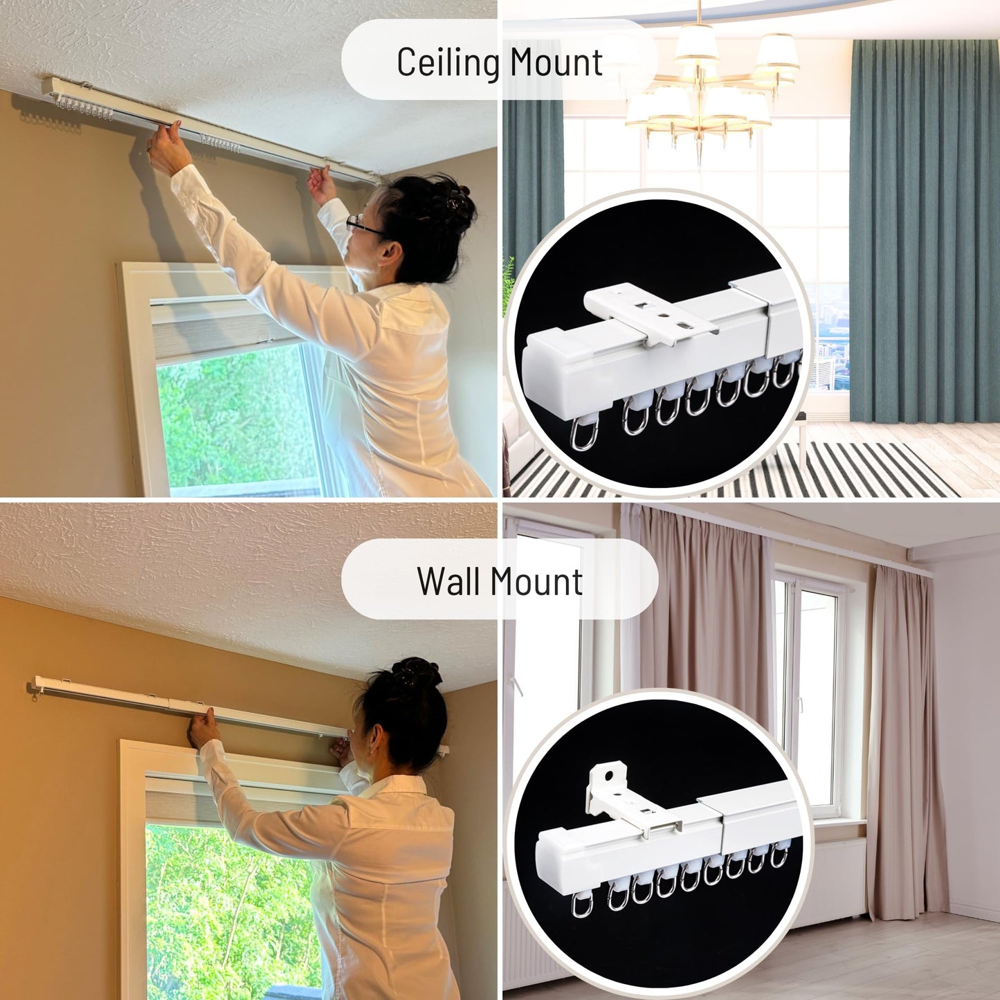 OooWow 2.3 to 4 ft Aluminum Retractable Ceiling Curtain Track - Curtain Track Wall Mount - Ceiling Mount Curtain Rail - Extentable curtain tracks - Silent Track Curtains ceiling Mount (70cm)