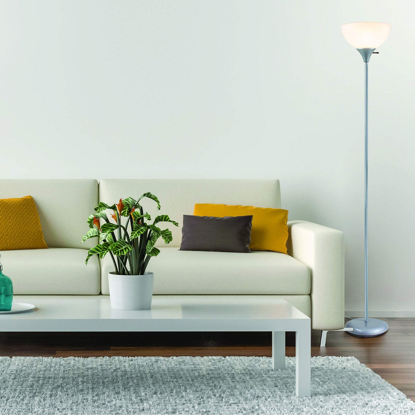 Newhouse Lighting NHFL-HE-SI Henry 71-inch Plastic and Metal Modern LED Floor Lamp Stand with Rotary Switch for Bedrooms, Living Room | Durable Floor Lamp for Home, Office, Reading (Silver)