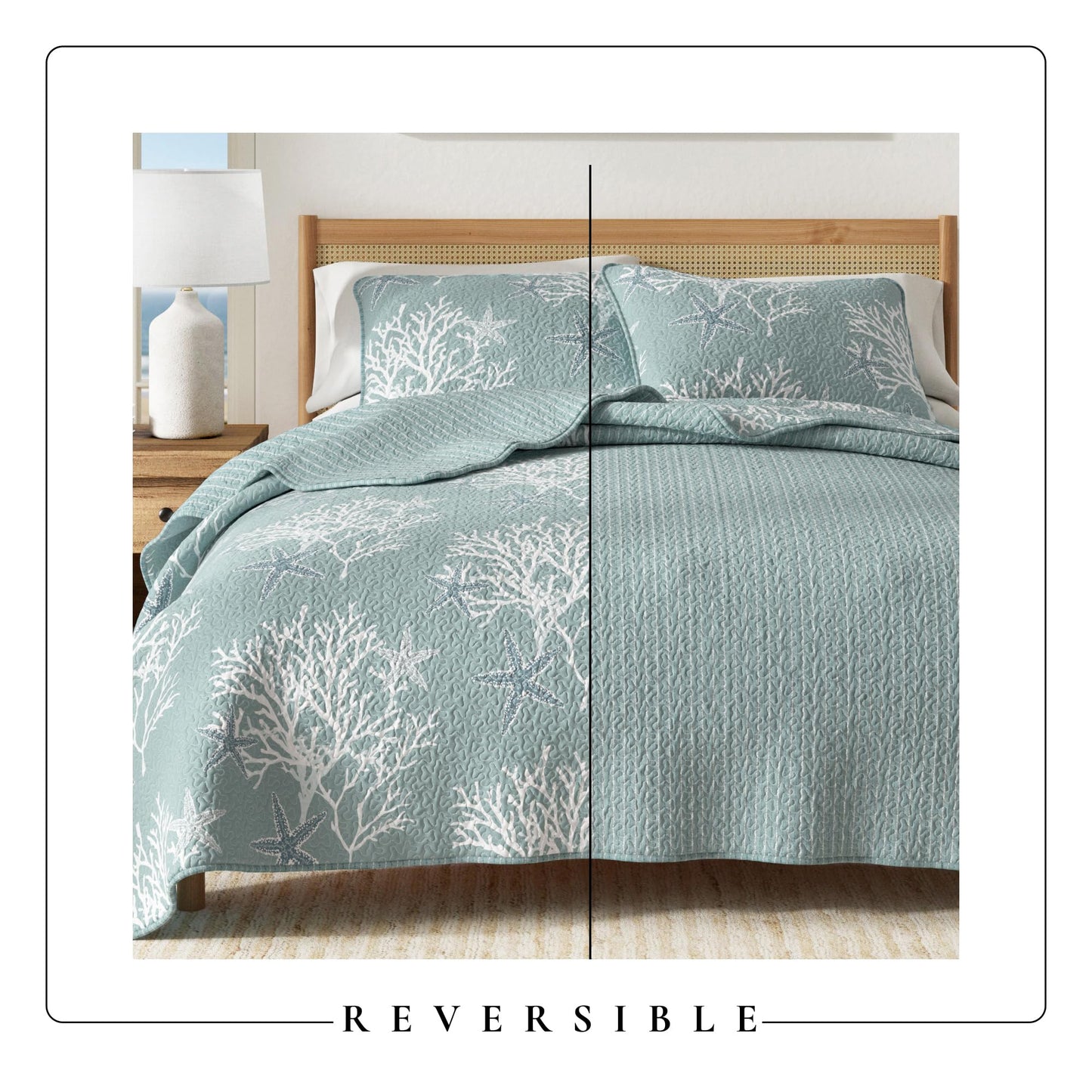 Great Bay Home Coastal Quilt Set - 3-Piece Full/Queen Size Nautical Bedding Set - Lightweight, All-Season, Reversible Bedspread (Ether Blue)