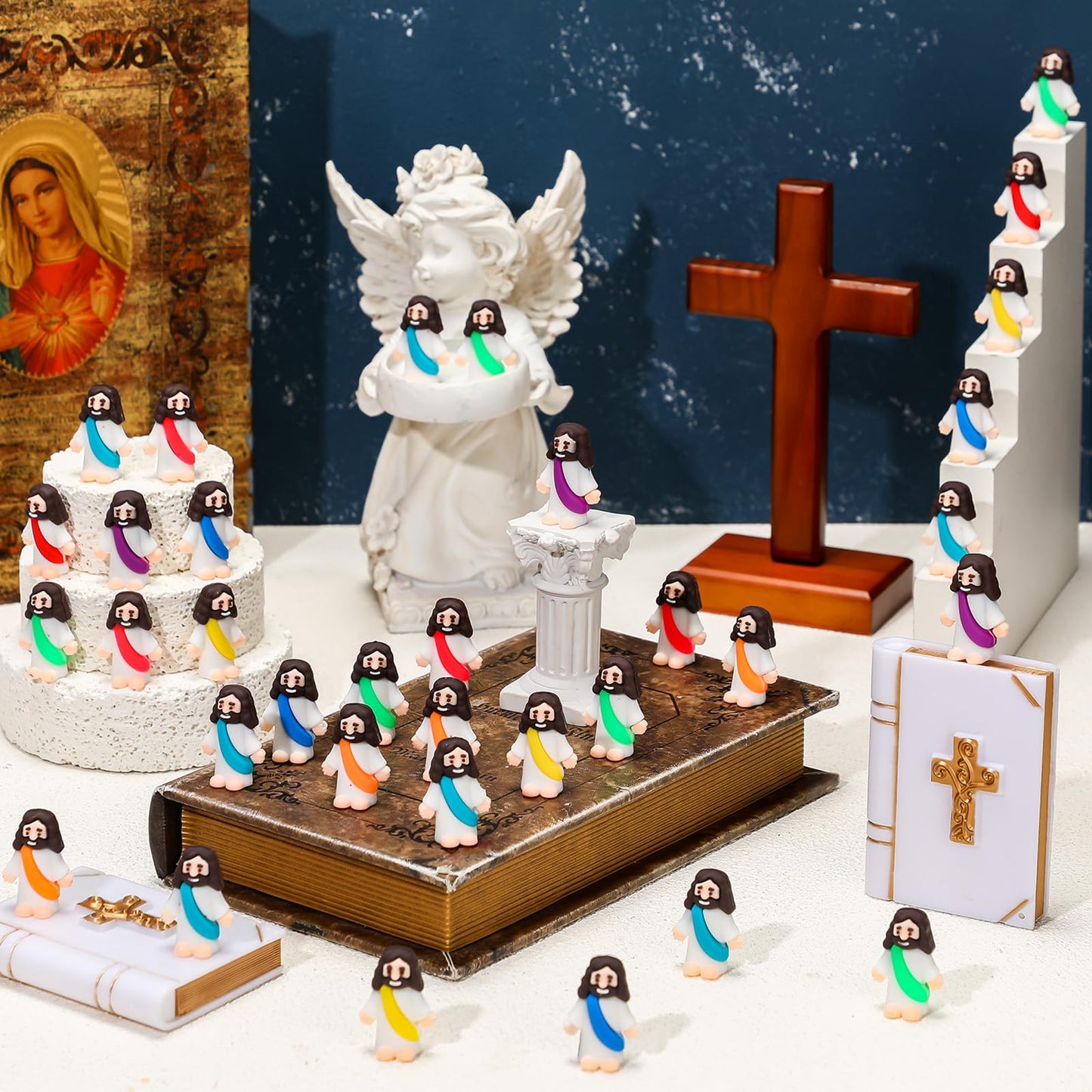 Barydat 300 Pcs Mini Jesus Figures Bulk Tiny Jesus Figurines Little Christ Savior Religious Party Favors Pocket to Hide and Seek for VBS 2026 Church Sunday School Baptism Gifts(Colorful)