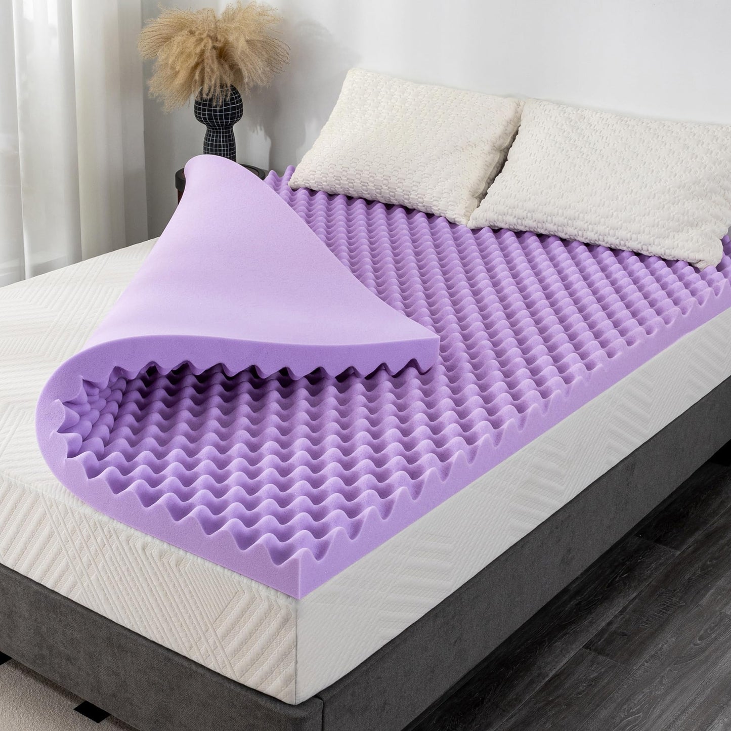 2 Inch Egg Crate Twin Memory Foam Mattress Topper, Lavender Scent Gel Infused Foam Mattress Topper for Pressure Relief, CertiPUR-US Certified Twin Bed Topper, Purple, 38"×75"