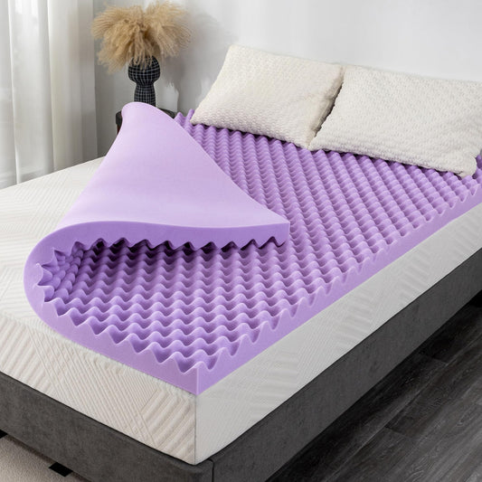 2 Inch Egg Crate Twin Memory Foam Mattress Topper, Lavender Scent Gel Infused Foam Mattress Topper for Pressure Relief, CertiPUR-US Certified Twin Bed Topper, Purple, 38"×75"
