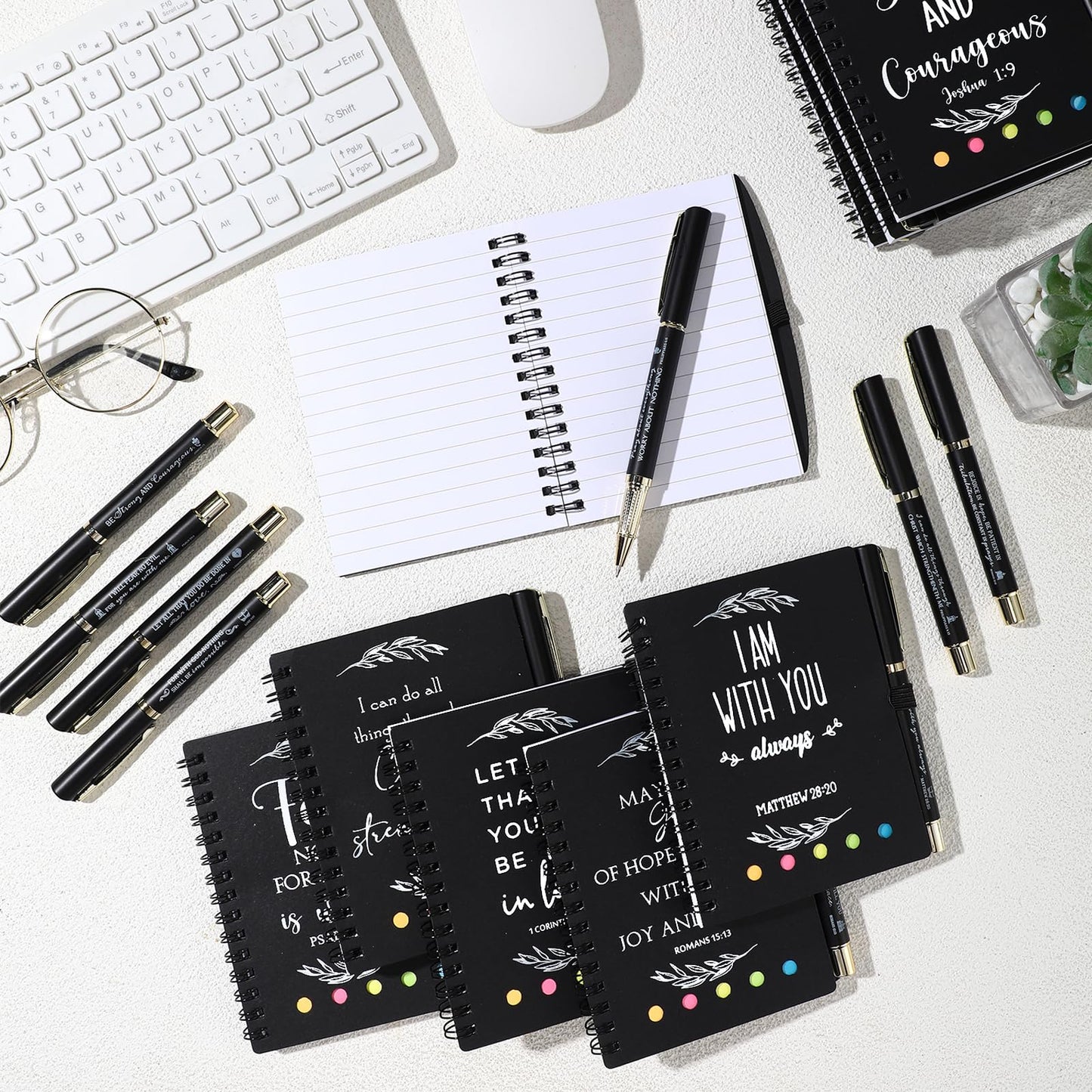 Kosiz 30 Set / 60 Pcs Fathers Day Christian Gift Bulk with Pocket Spiral Religious Notebook with Sticky Notes Bible Verse Pens Prayer Journal Gifts for Church Men Women Sunday School Teacher (Black)