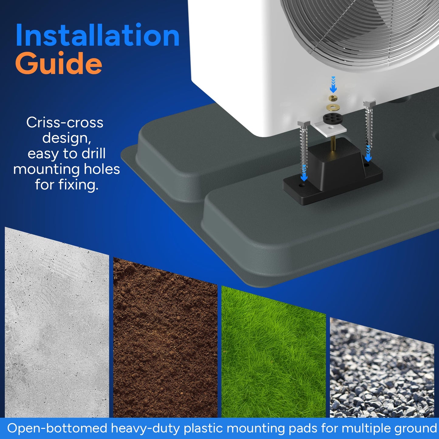 Toutgood Mini Split Pad for Condenser: Ground Base with Anti Vibration Paver Pads for HAVC Accessories-Rubber Isolation Mat for Air Conditioner Outdoor Units Minisplit Heat Pump Systems 34.6"x18.1"x2"