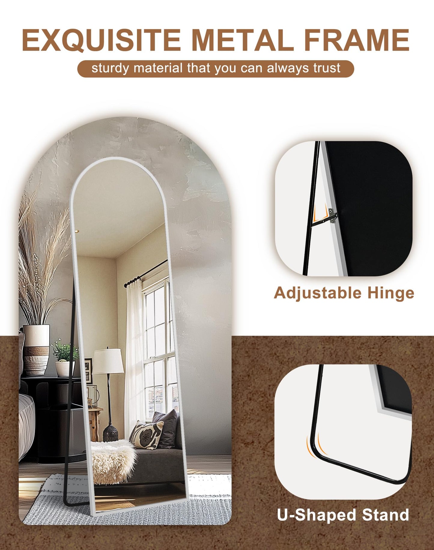 Delma Full Length Mirror, Large Floor Mirror for Wall, Bedroom, Bathroom, Living Room with Aluminium Frame (Stand, Arch 56x15, Silver)