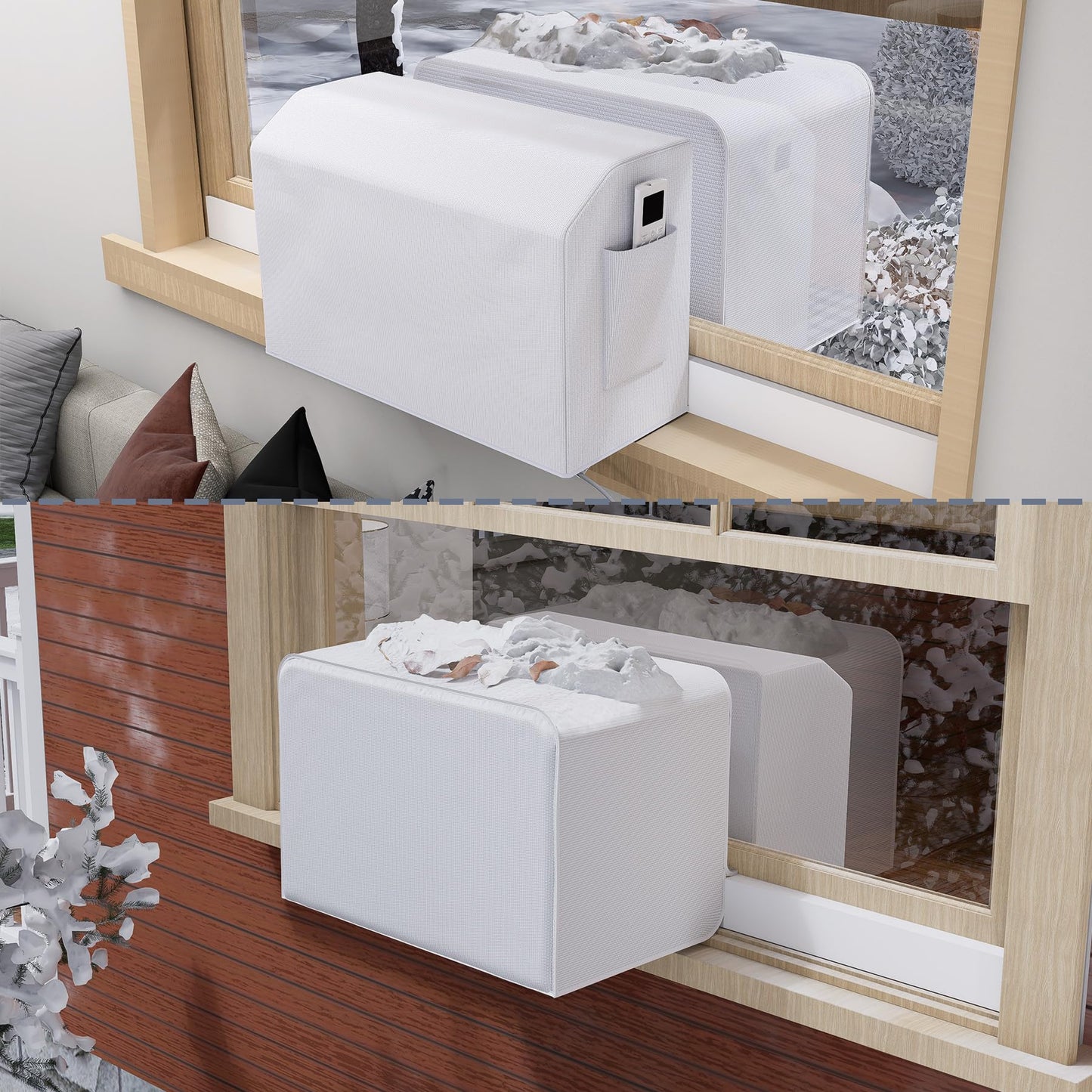 Flamorrow Outdoor Air Conditioner Cover and Indoor Air Conditioner Cover with Bag for U-Shaped Window AC Unit, Dustproof & Windproof Window AC Covers for Outside & Inside Unit Full Coverage Protection