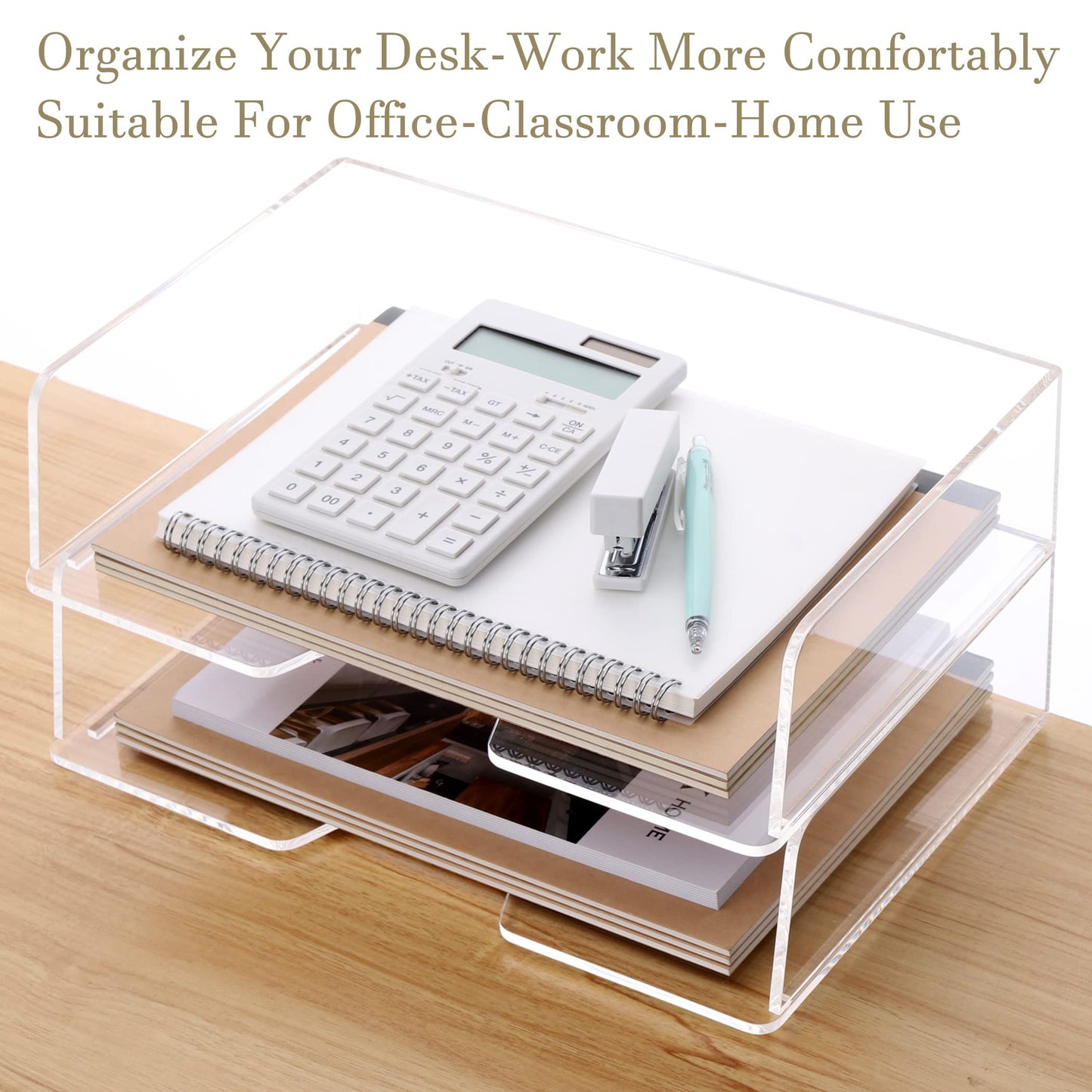 HeZone Acrylic Paper Tray Desk Organizers and Office Suplies Document Storage Enlarged Letter Tray Clear Paper Organizer (Large Horizontal)…