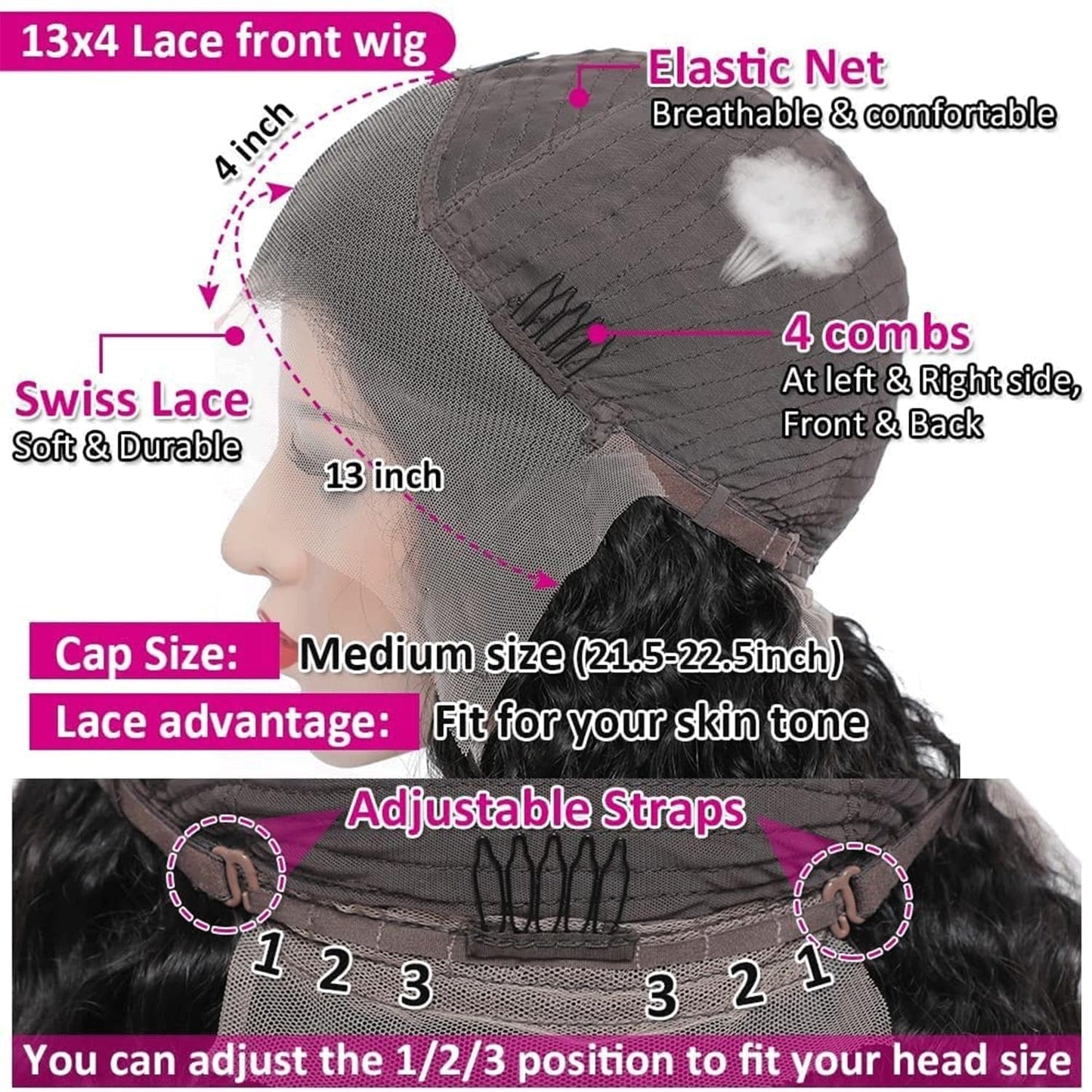 13x4 Deep Wave Lace Front Wigs Human Hair Pre Plucked 200 Density HD Transparent 13x4 Frontal Wigs Human Hair Bleached Knots Curly Hair Wigs 36 Inch