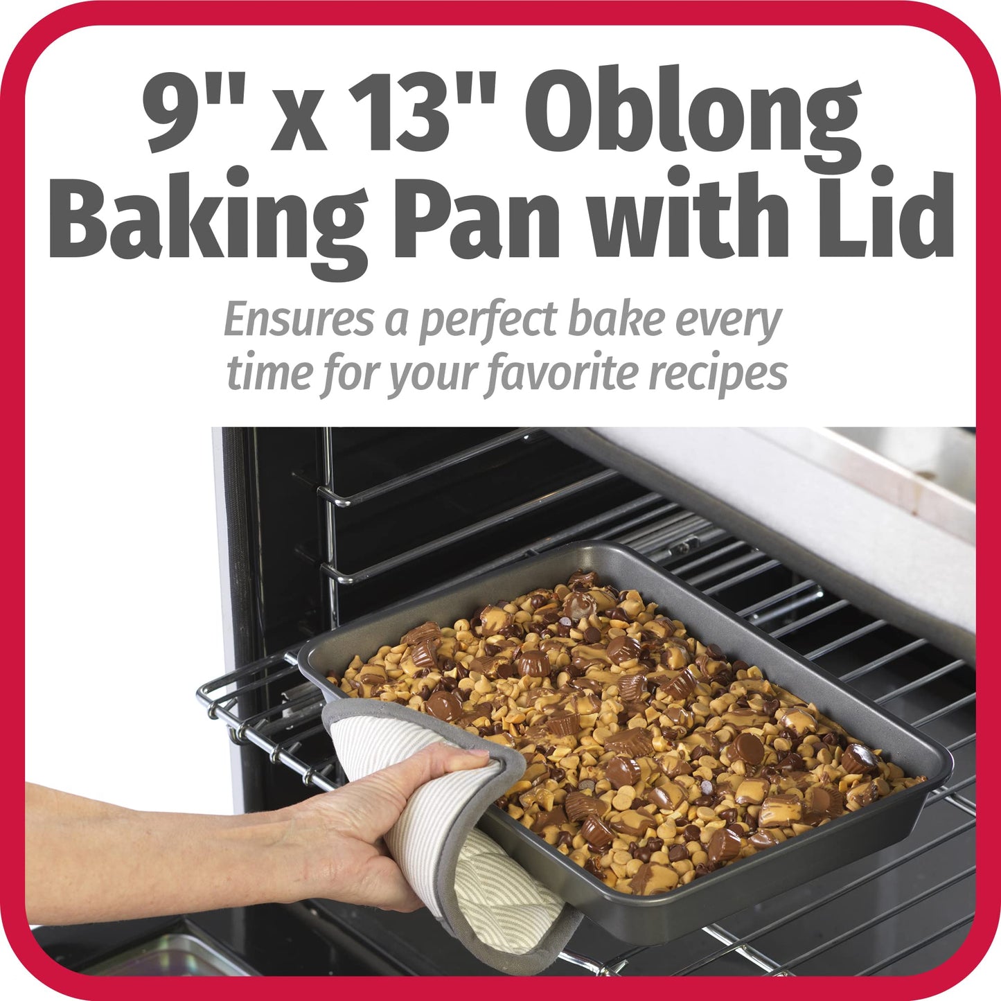 GoodCook Everyday Baking Pan with Metal Lid Nonstick Warp-Resistant Heavy-Gauge Steel Construction Even-Heating Oblong Cake Pan with Solid Oven-Safe Cover, 9x13-Inch, Gray