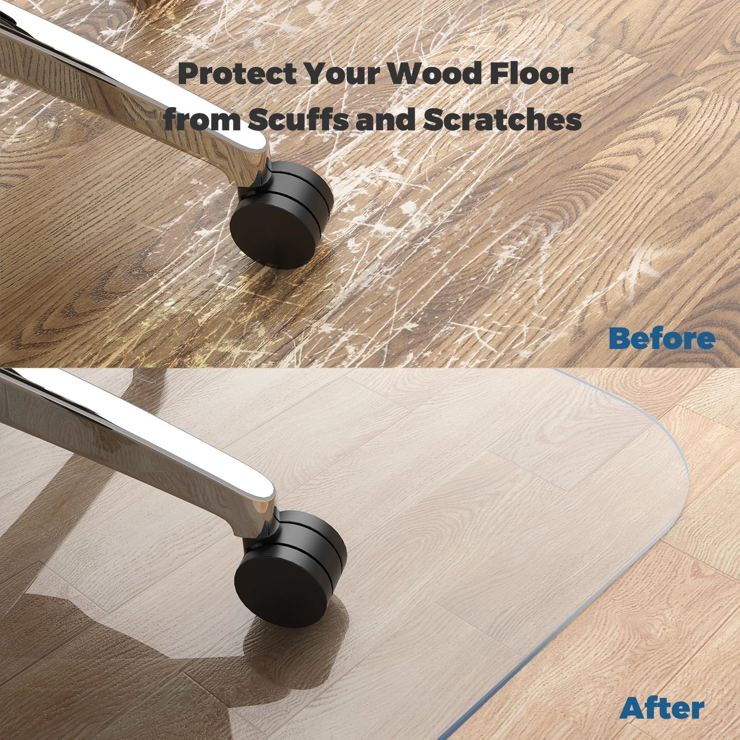 Yecaye Office Chair Mat for Hardwood Floor, Clear Computer Desk Chair Mat, PVC Heavy Duty Floor Protector for Rolling Chairs, 1.7mm Thick Floor Mat (Transparent, 48" x 48" x0.07'')