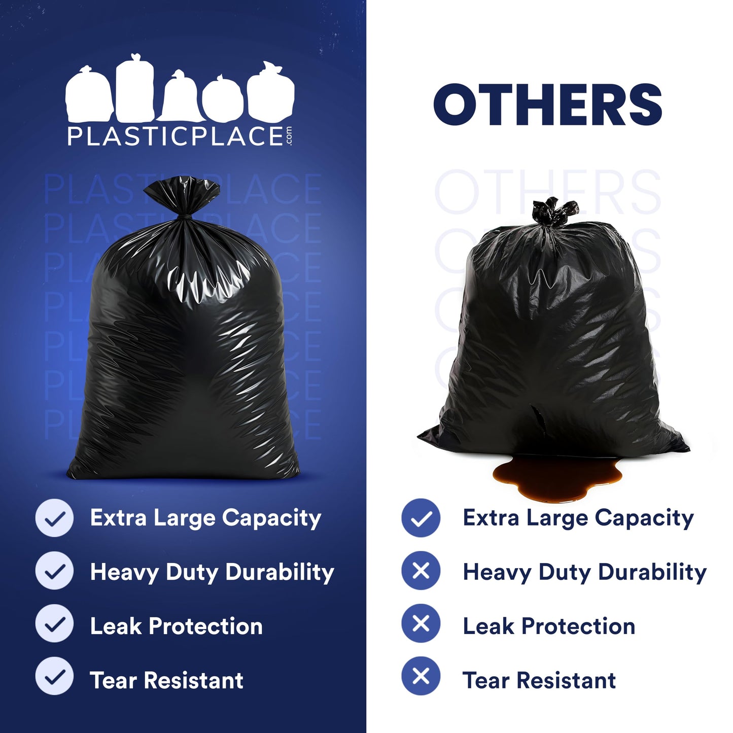 Plasticplace 95-96 Gallon Garbage Can Liners │ 2 Mil │ Black Heavy Duty Trash Bags │ 61” x 68”, 25 Count