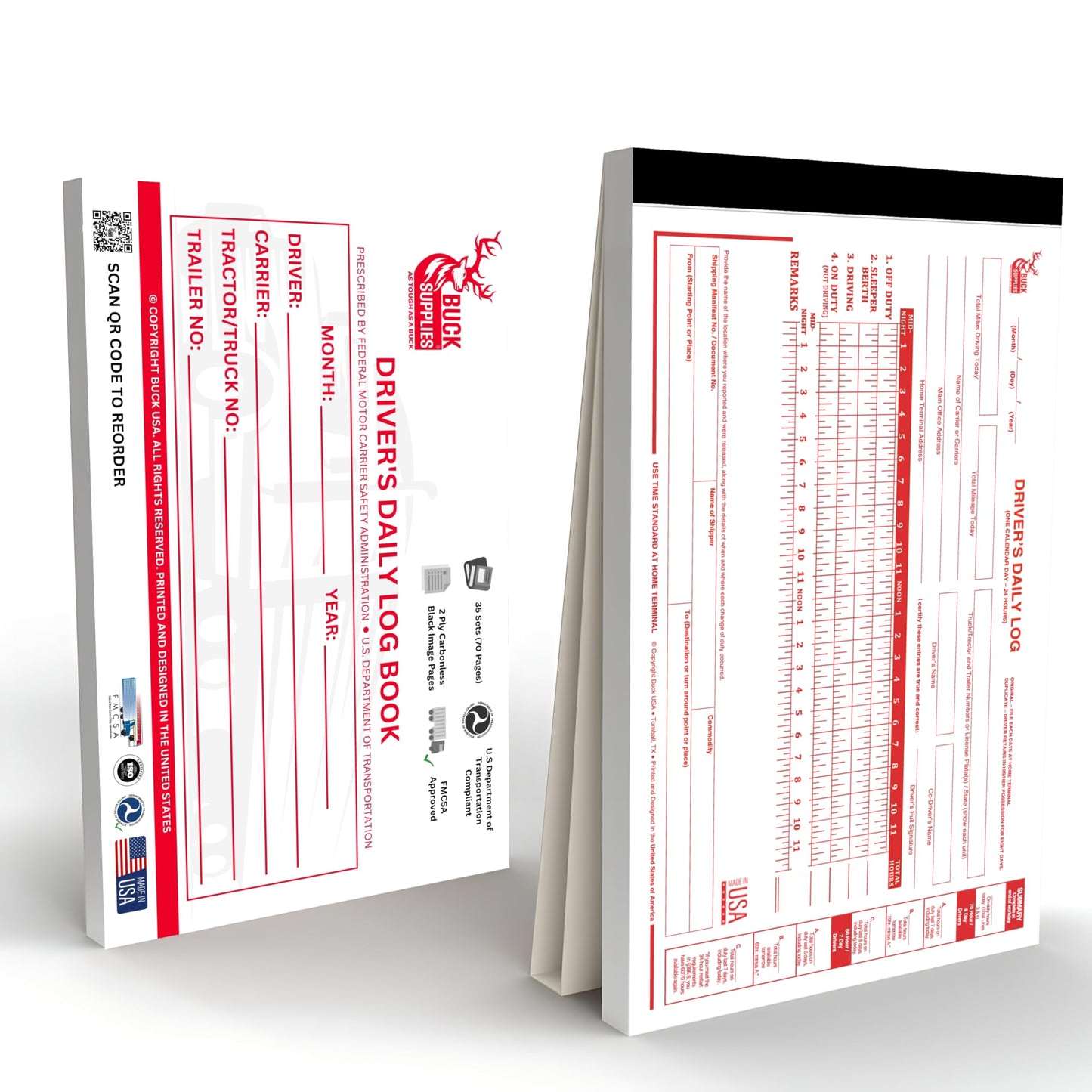 10 Pack Driver Daily Log Books for Truck Drivers with 7 & 8 Day Recap - 35 Sets of Forms Per Log Book, 2-Ply Carbonless, 5.5" x 8.5", DOT Log Book for Truck Drivers, FMCSA Compliant, Easy Tear-Out