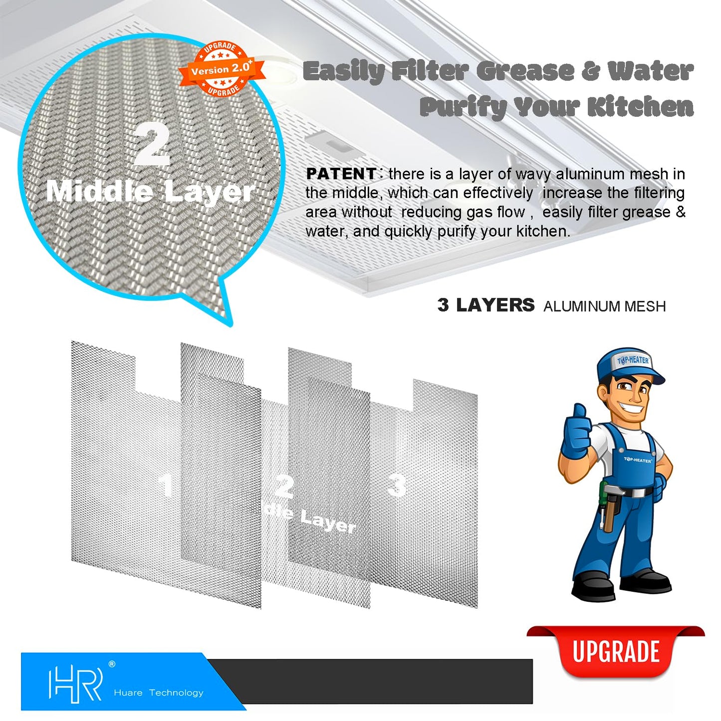 Range Hood Filter Replacement, 30 In Pyramid Wall Mount Range Hood Filters Replacement, Vissani-WA0575, Grease Filters 13.54x14.41Inch (344x366mm), Aluminum Vent Filter from Huare Technology, 2PCS