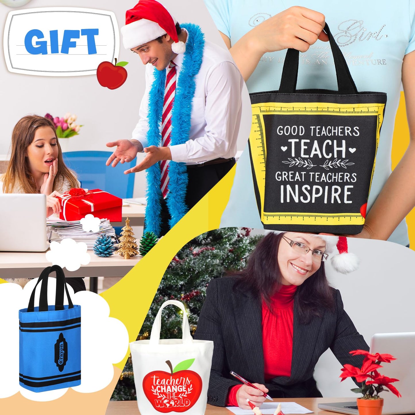 Sunnymove Teacher Mini Canvas Tote Bag Bulk Teacher Appreciation Gifts Mini Reusable Bag for Women Graduation Office(12,Canvas)