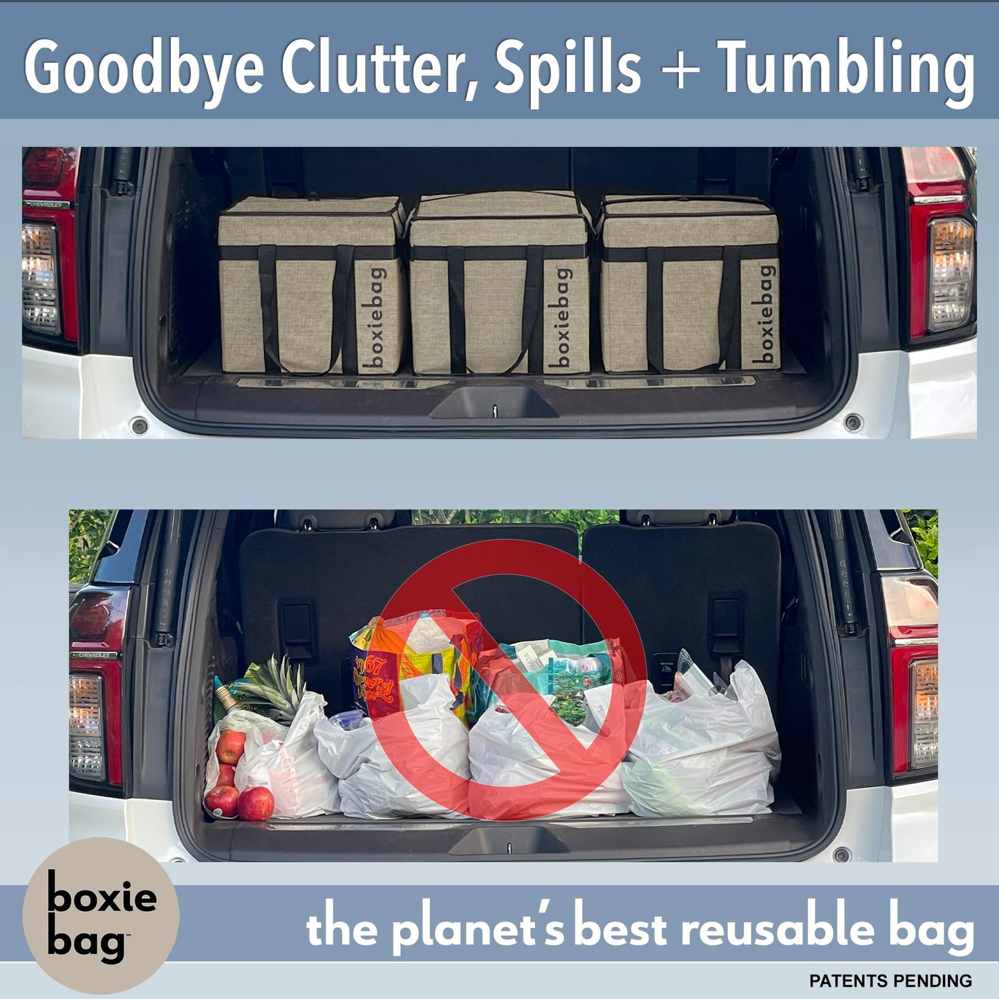 Boxiebag Reusable Grocery Bag (Single) – Durable Reusable Shopping Bag Box. Insulate, Stand Up, Stay Open, Fold Flat – Large Tote Bag with Long Handles & Reinforced Bottom. 2 Year Warranty.
