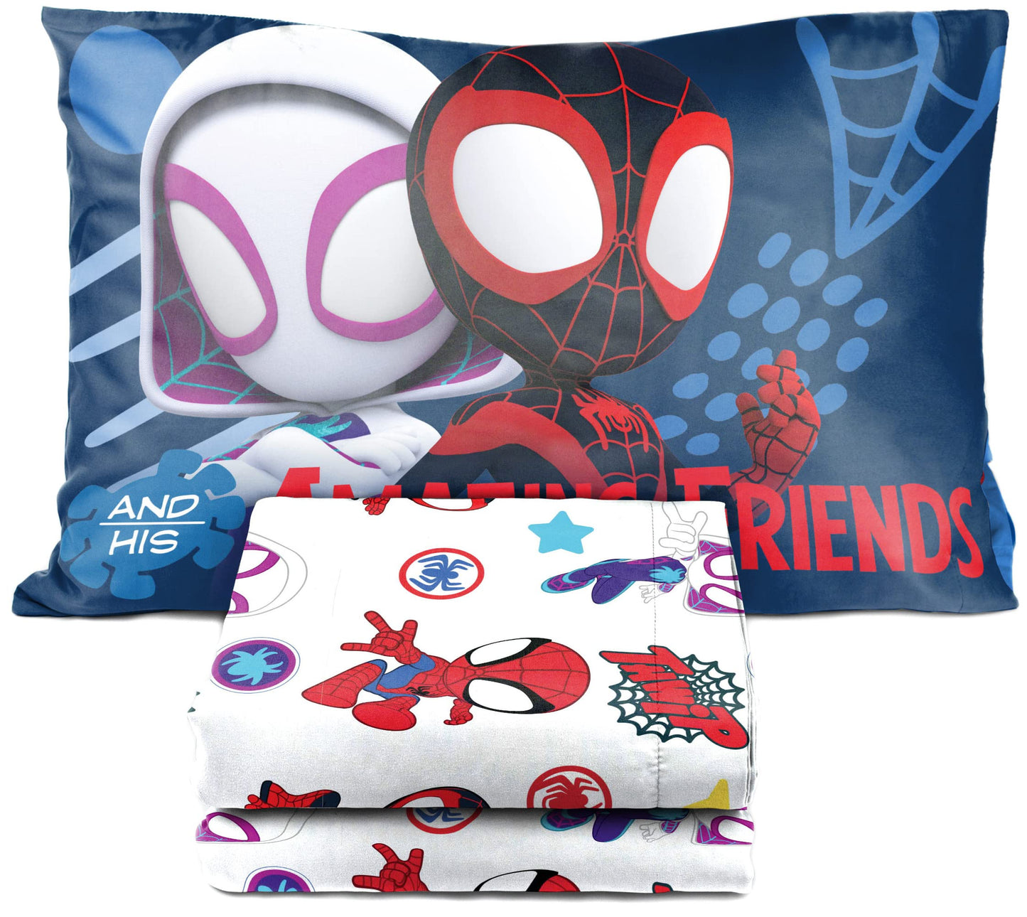 Jay Franco Marvel Spiderman Toddler Bedding Set, 4 Piece Toddler Comforter Spidey and His Amazing Friends, Comforter & Sheets, Fade Resistant Microfiber, Machine Washable (Official Marvel Product)