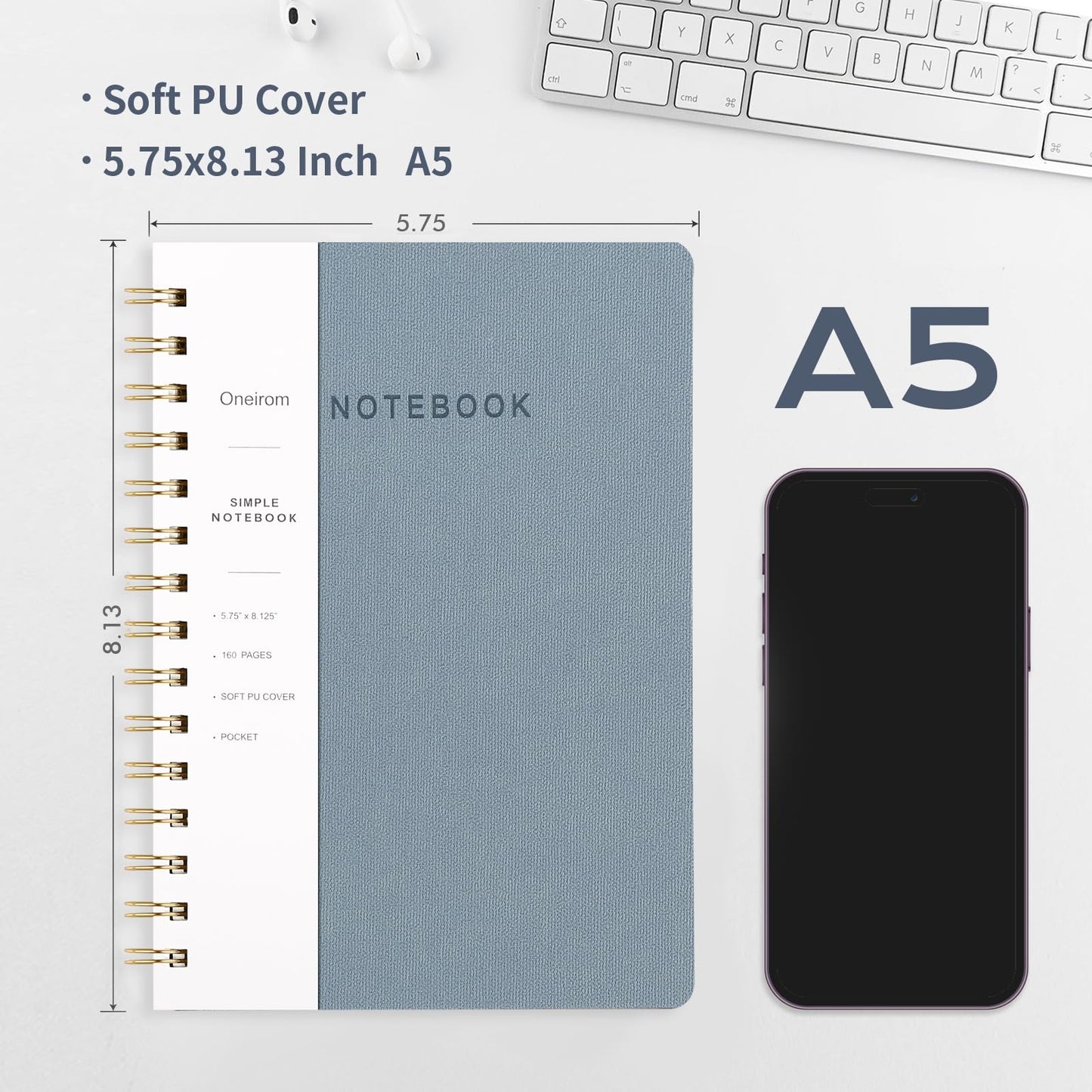Spiral Notebook-5.75" x 8.125" College Ruled Journal with Inner Pockets and 160 Pages,PU Leather Cover Business Journal, Twin-Wire Binding Notebook Perfect for Office & Home School Supplies 6 pack Reefblue/Pink