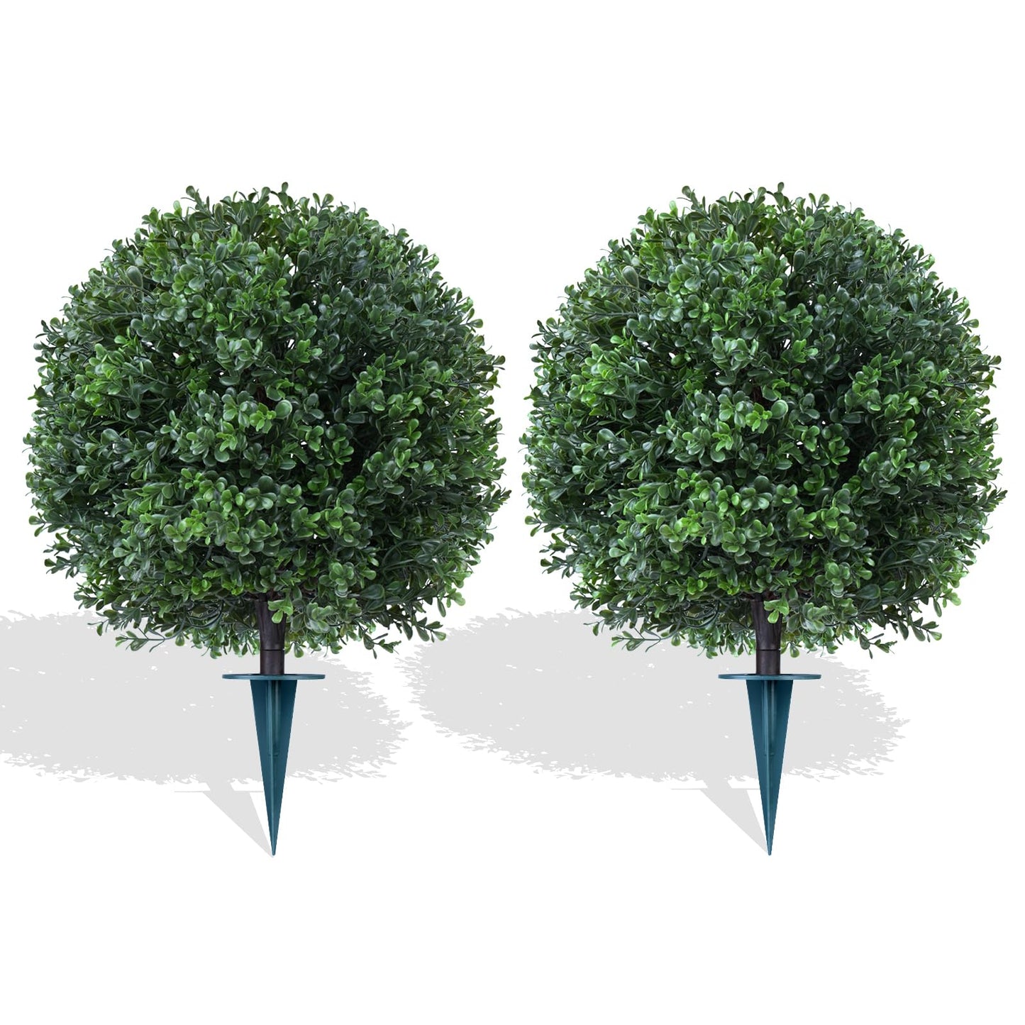 Artificial Boxwood Topiary Trees with Ground Spike,2 Pieces Fake Pine Shrubs Bushes, UV Resistant Faux Evergreen Cypress Tree Plants for Indoor Outdoor Planters Front Porch