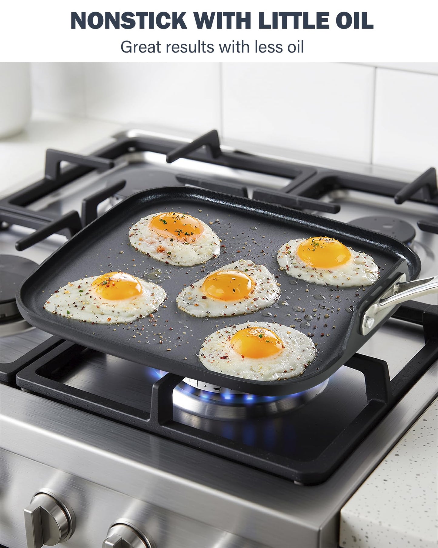 Cooks Standard Classic Nonstick Square Griddle Pan, Hard Anodized Cookware Griddle Pan, Heat-resistant Handle, Not Induction ,11 x 11-Inch, Black