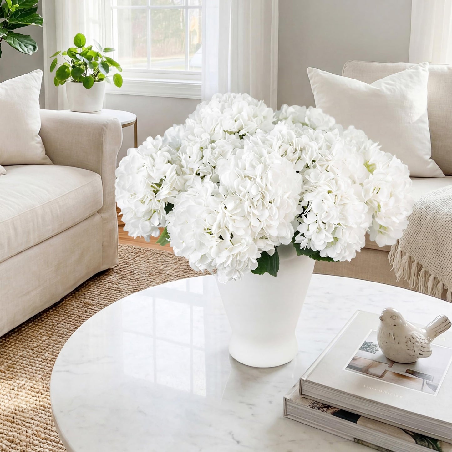 PARTY JOY 12PCS 15.4In Artificial Hydrangea Silk Flowers Bouquet Faux Hydrangea Stems for Wedding Centerpieces Home Decor (White,12pcs)