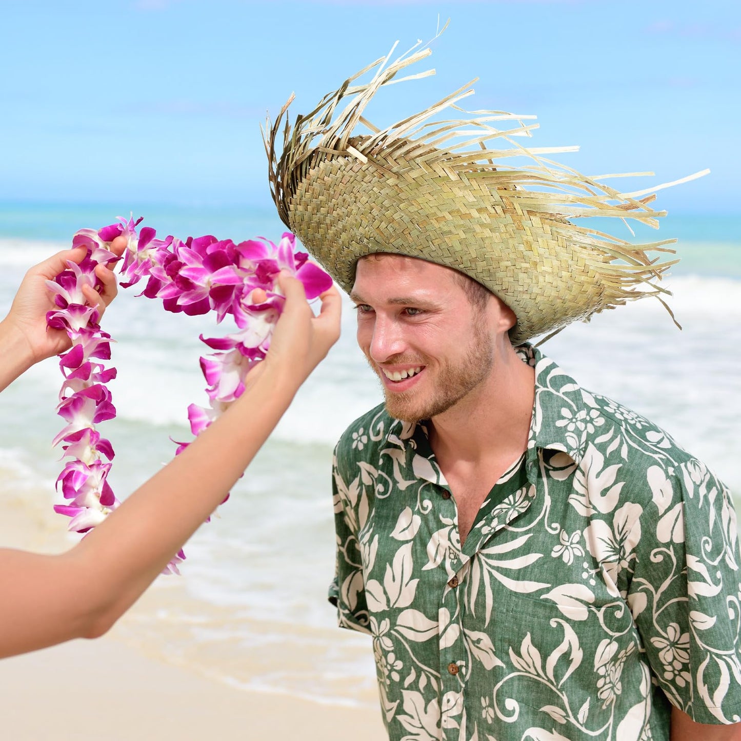 Hercicy 10 Pcs Adult Hawaiian Luau Straw Hats Pava Hat Puerto Rico Beachcomber Hats for Party Costumes Accessories Decor(Khaki)