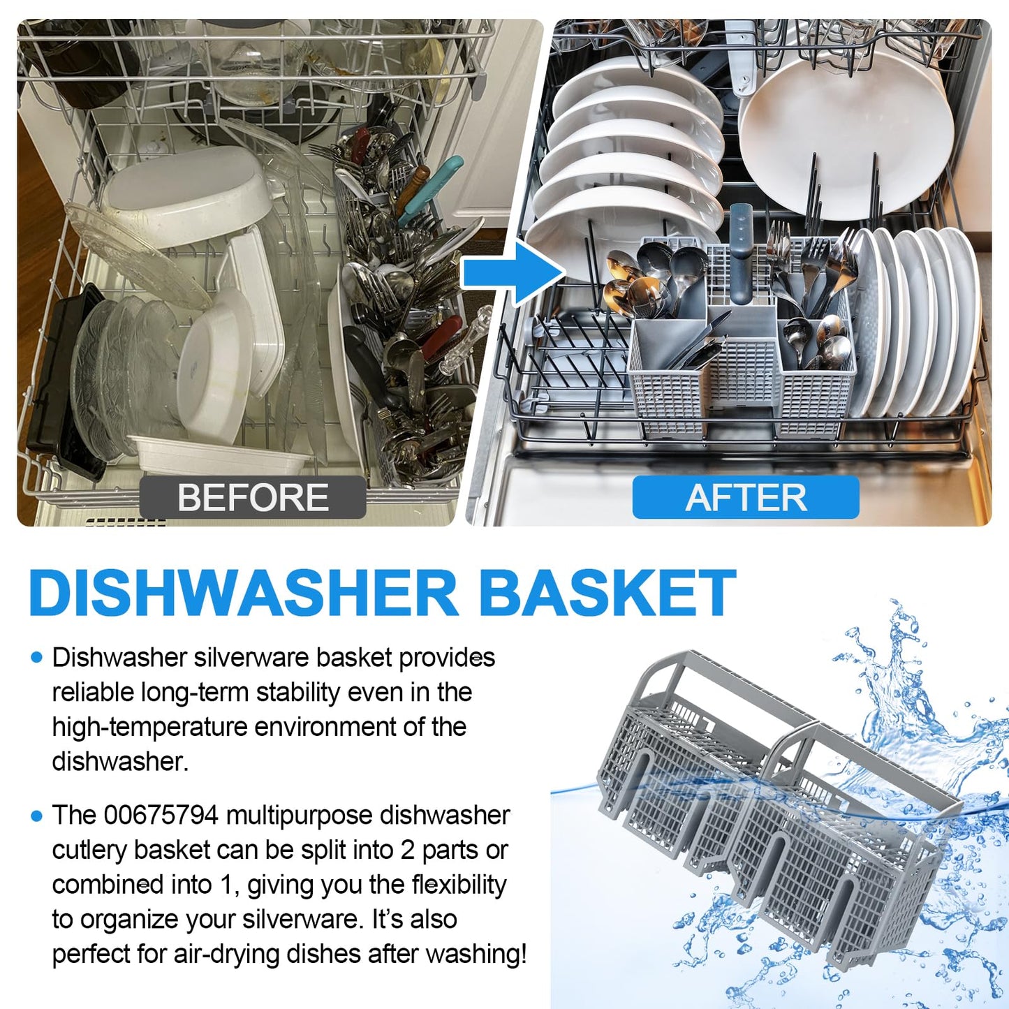 UPGRADED 00675794 675794 Dishwasher Silverware Basket Compatible with Bosch Dishwasher Parts,Bosch 00675794 Cutlery Basket Utensil Rack Holder,Replaces 704855 00704855 9001396277