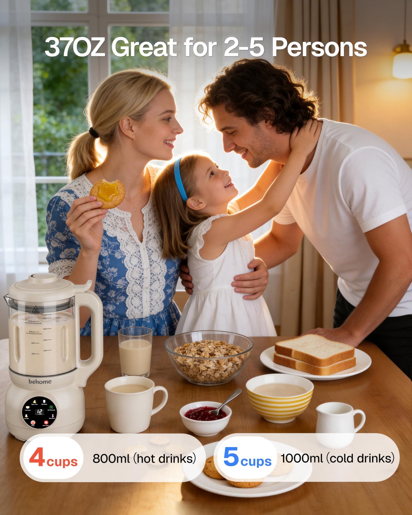 Behome 8 in 1 Nut Milk Maker Machine Blender – Glass Plant 32oz Milk Machine for Almond, Oat & Soy Milk, Self-Cleaning Vegan with No-Soak Beans, Delay Start & Keep Warm, Dairy-Free Beverage Maker