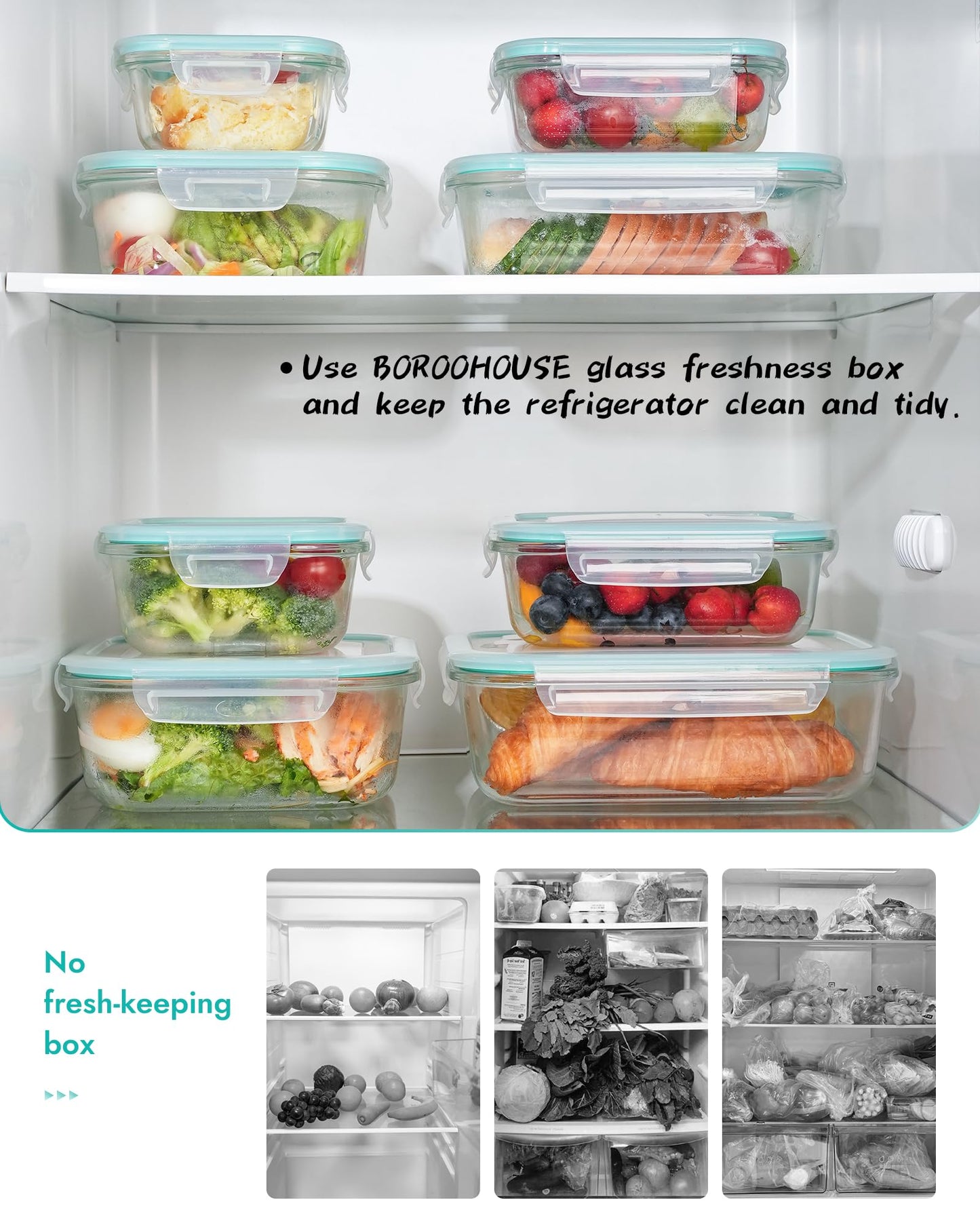 BOROHOUSE 6-Pack Borosilicate Glass Food Storage Containers Set with Airtight Lids - Oven, Microwave & Freezer Safe, Leak-Proof, BPA-Free - Baking, Meal Prep & Gift Ready