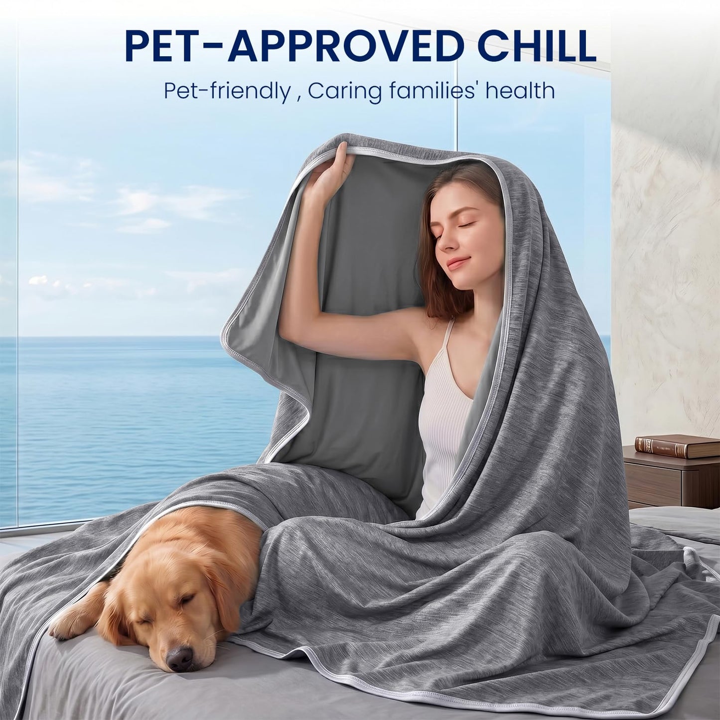 Topcee Cooling Blanket(90"x108"King Size) for Night Sweats Absorbs Heat to Keep Adults Cool on Warm Nights, Q-Max 0.5 Cooling Blankets for Hot Sleepers, Ultra-Cool Lightweight Blanket for Bed