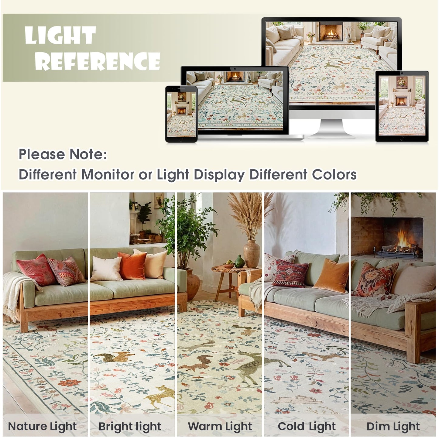 5x7 Area Rugs Washable Rug: Lagre Boho Living Room Rug Soft Non-Slip Thin Carpet Indoor Floor Non-Shedding Neutral Floral Carpets for Bedroom Dining Room Farmhouse Nursery Beige Animal