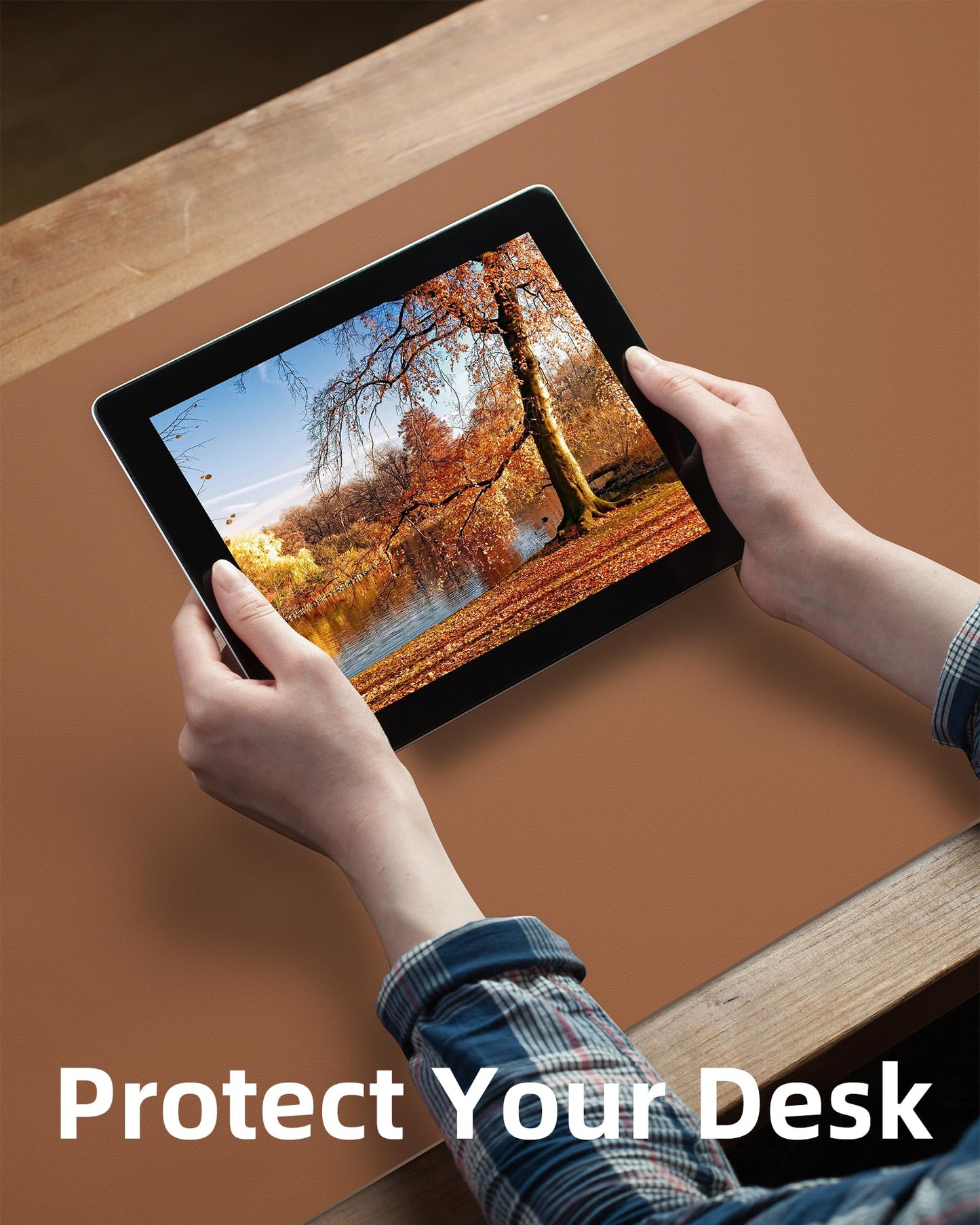 Leather Desk Pad Protector,Mouse Pad,Office Desk Mat, Non-Slip PU Leather Desk Blotter,Large Desk mat,Waterproof Keyboard mat for Office/Home/Decor (Brown,48" x 24")