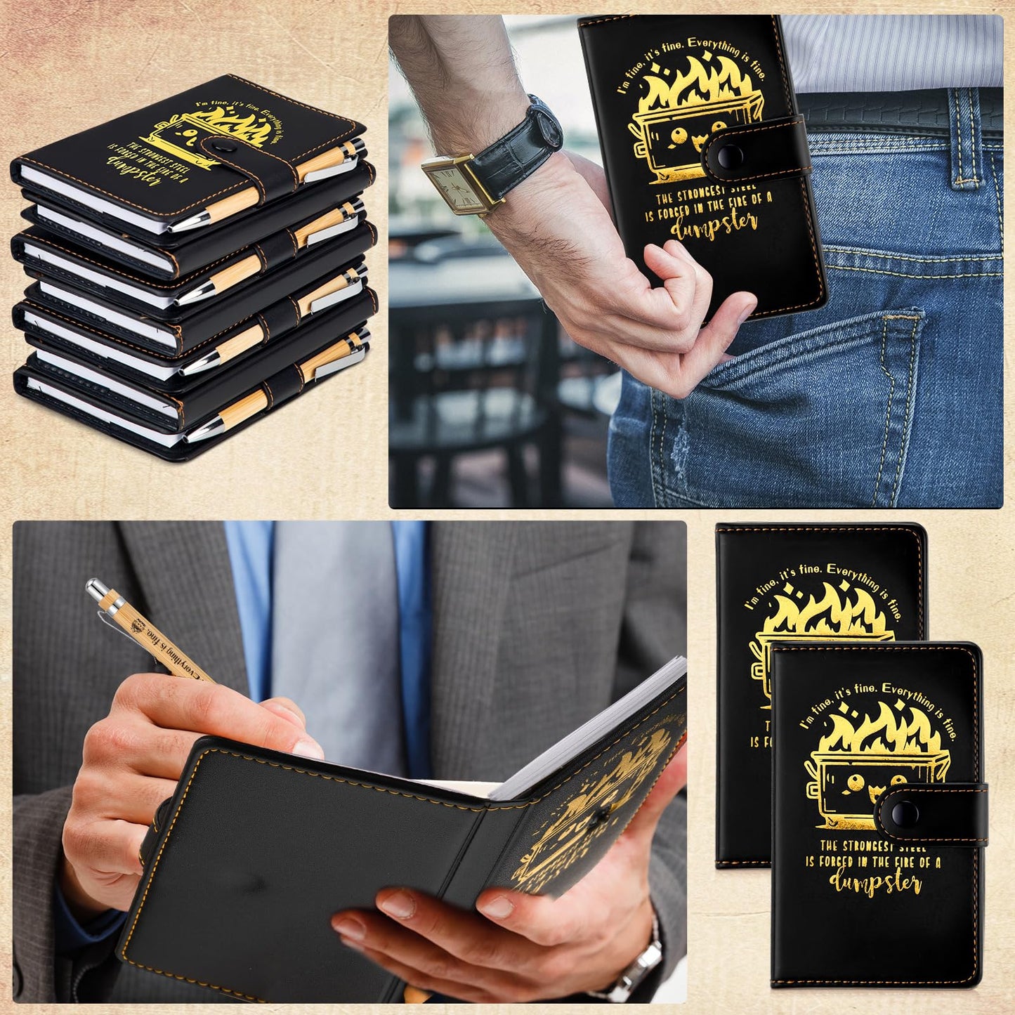 Colarr 20 Sets Dumpster Fire Response Team Leather Notebooks Pens Graduation Funny Gifts Coworker Office Appreciation Gifts for Teacher Volunteer (Black)